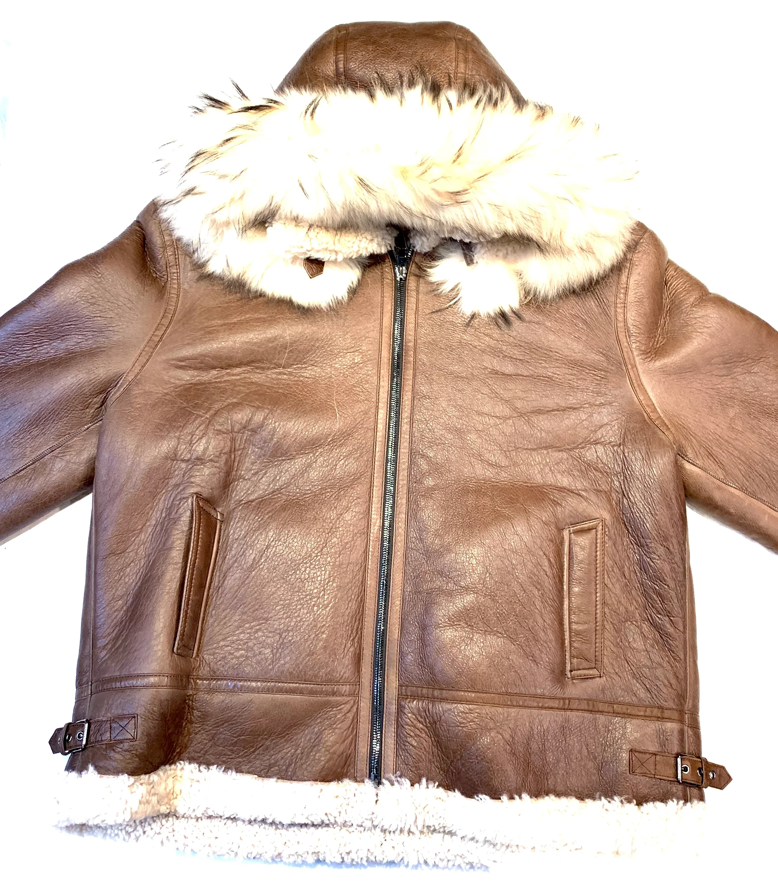 Kashani Men's Chocolate Brown Shearling Fox Hooded Bomber Jacket - Image 2