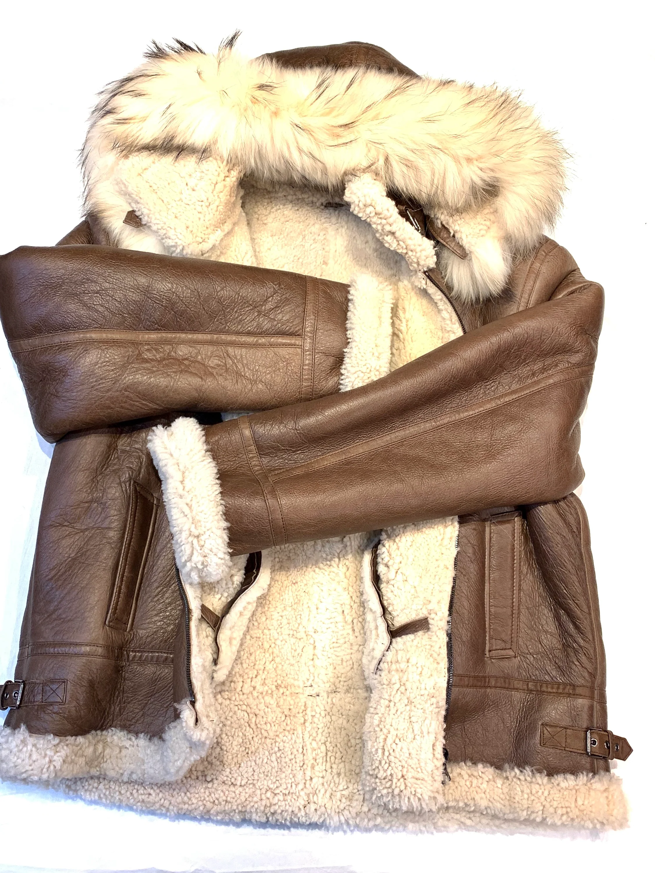 Kashani Men's Chocolate Brown Shearling Fox Hooded Bomber Jacket - Image 5