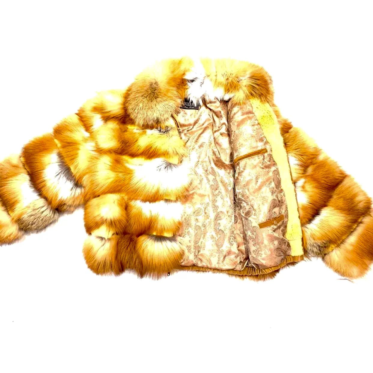 Kashani Men's Cognac Spliced Fox Fur Coat - Image 5