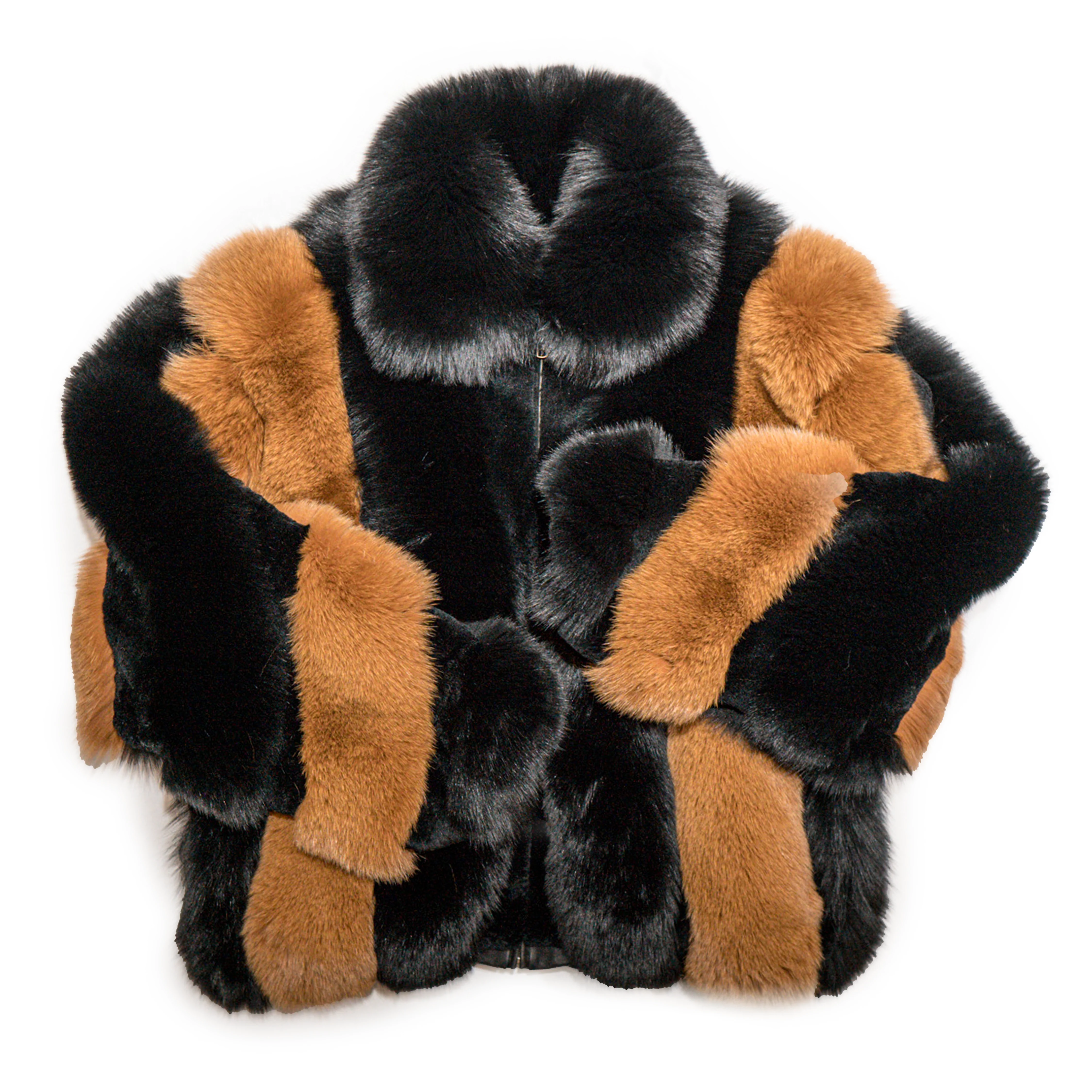 Kashani Men's Full Black/Whiskey Fox Fur Coat - Image 7