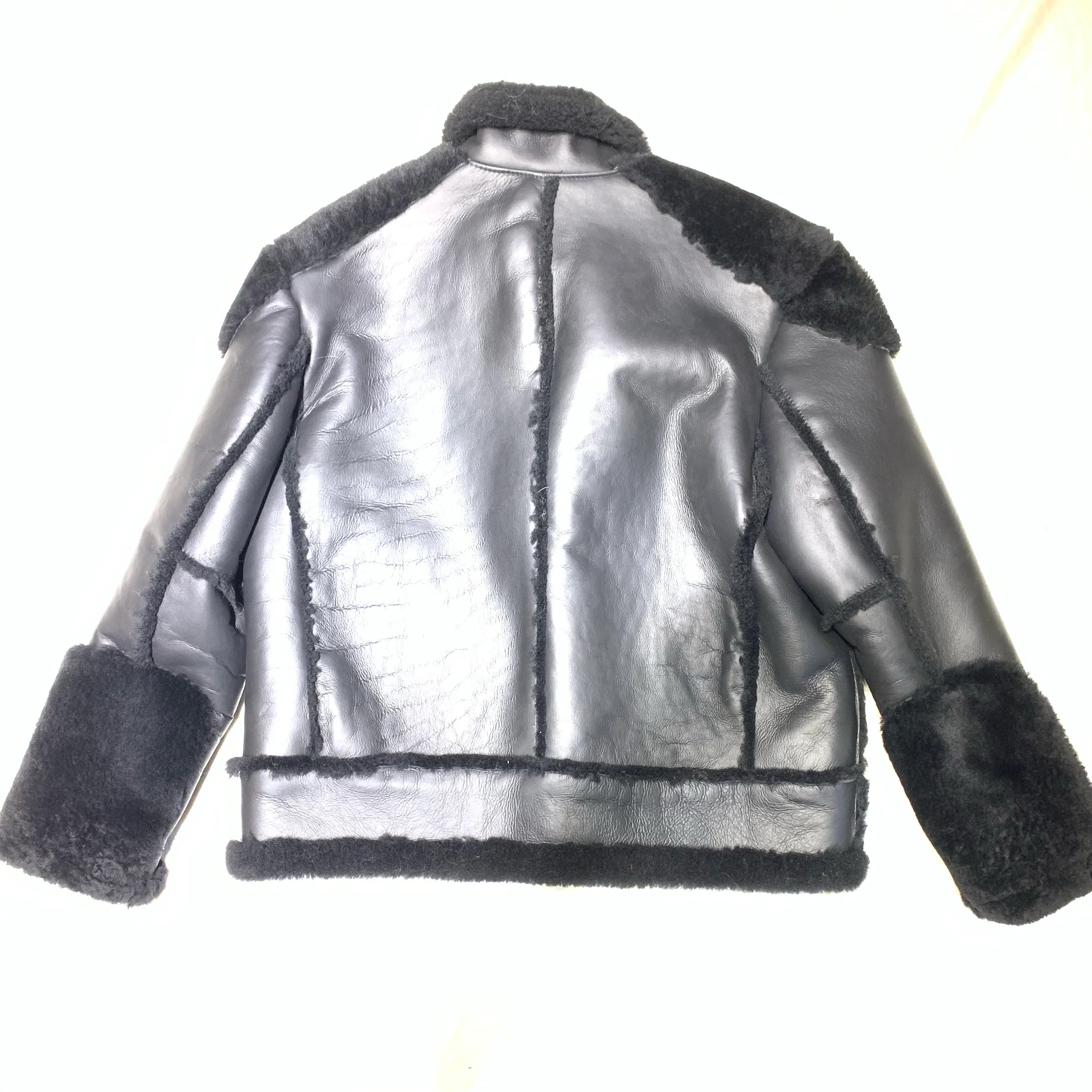 Kashani Men's Jet Black Biker Shearling Jacket - Image 5