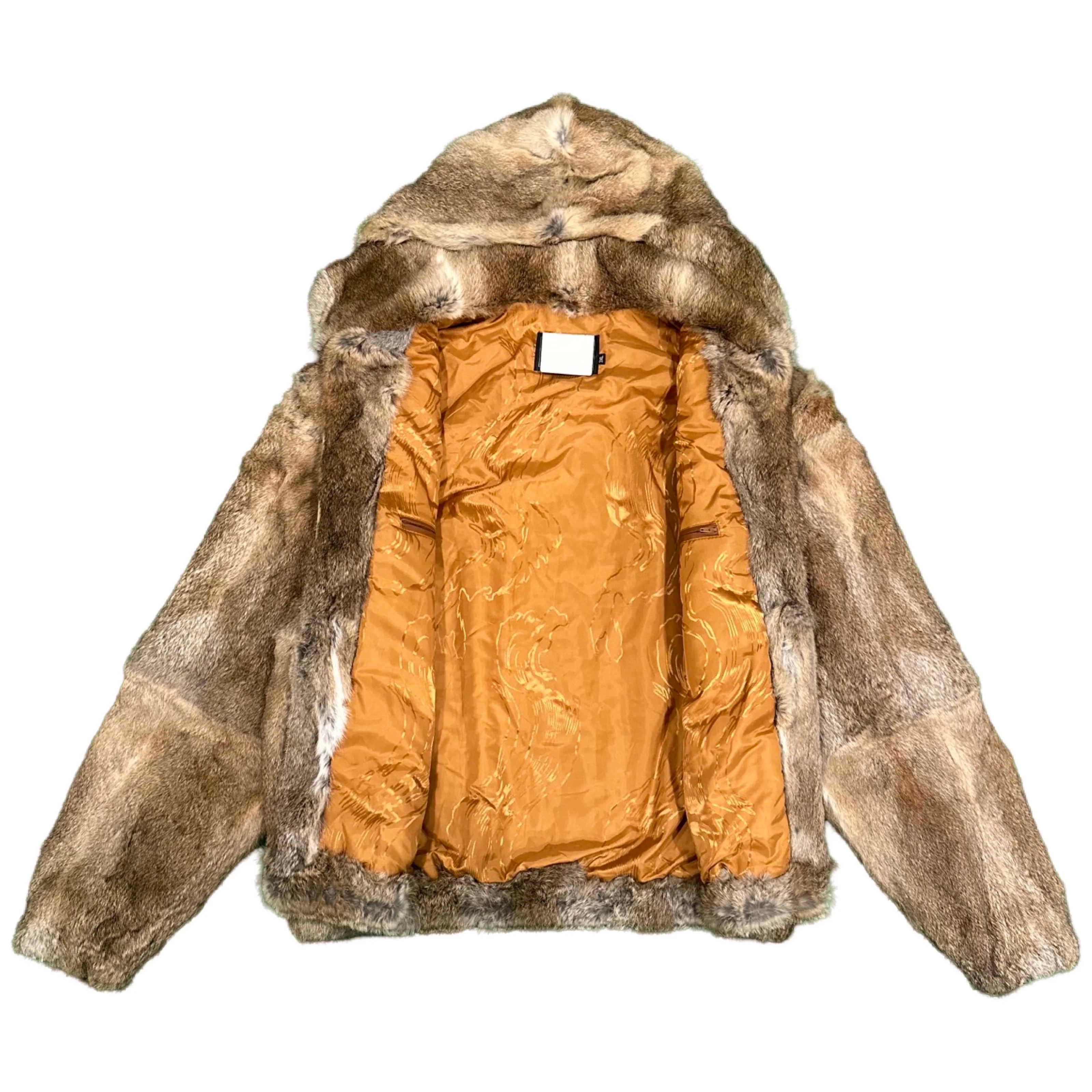 Kashani Men's Natural Rabbit Fur Hooded Bomber Jacket - Image 4