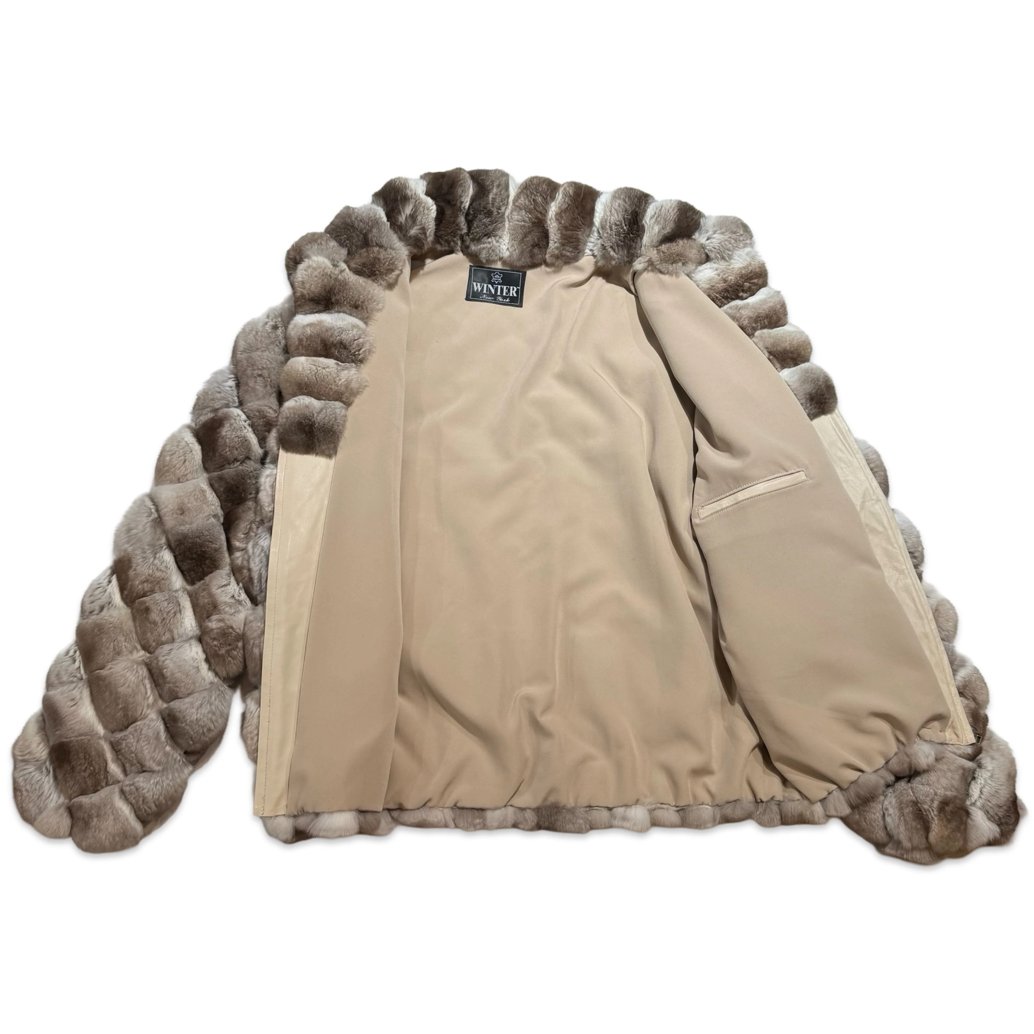 Kashani Natural Diamond Cut Pastel Chinchilla Bomber Jacket - Image 2