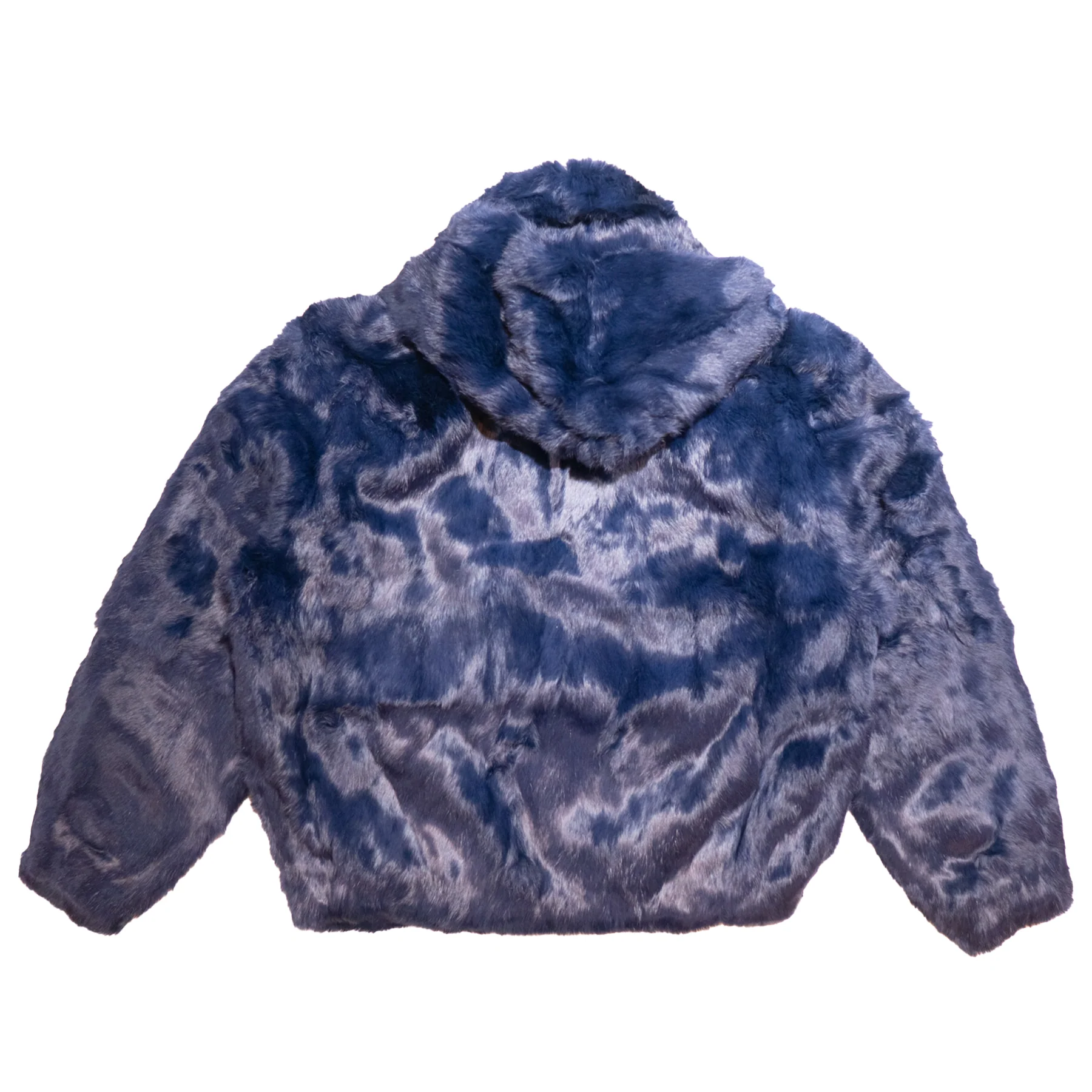 Kashani Men's Navy Blue Rabbit Fur Hooded Bomber Jacket - Image 3