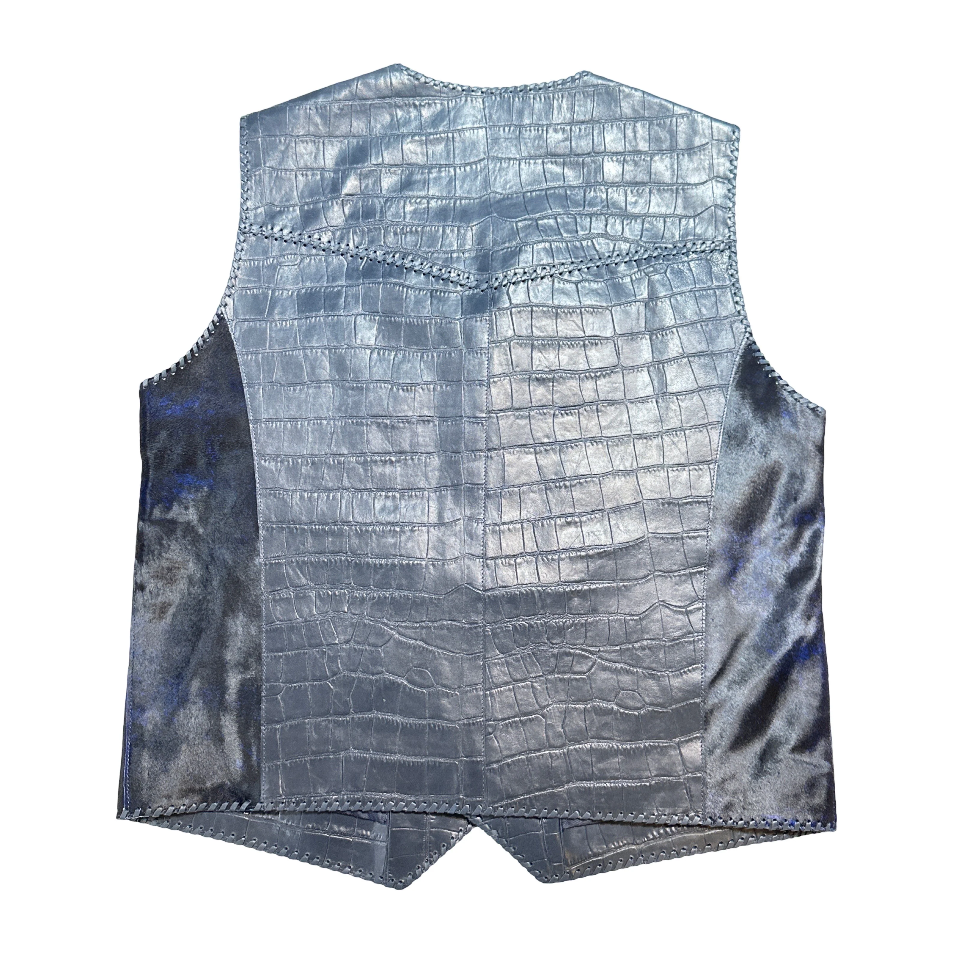Kashani Navy Cavallino Pony Hair & Alligator Hand Woven Vest - Image 3