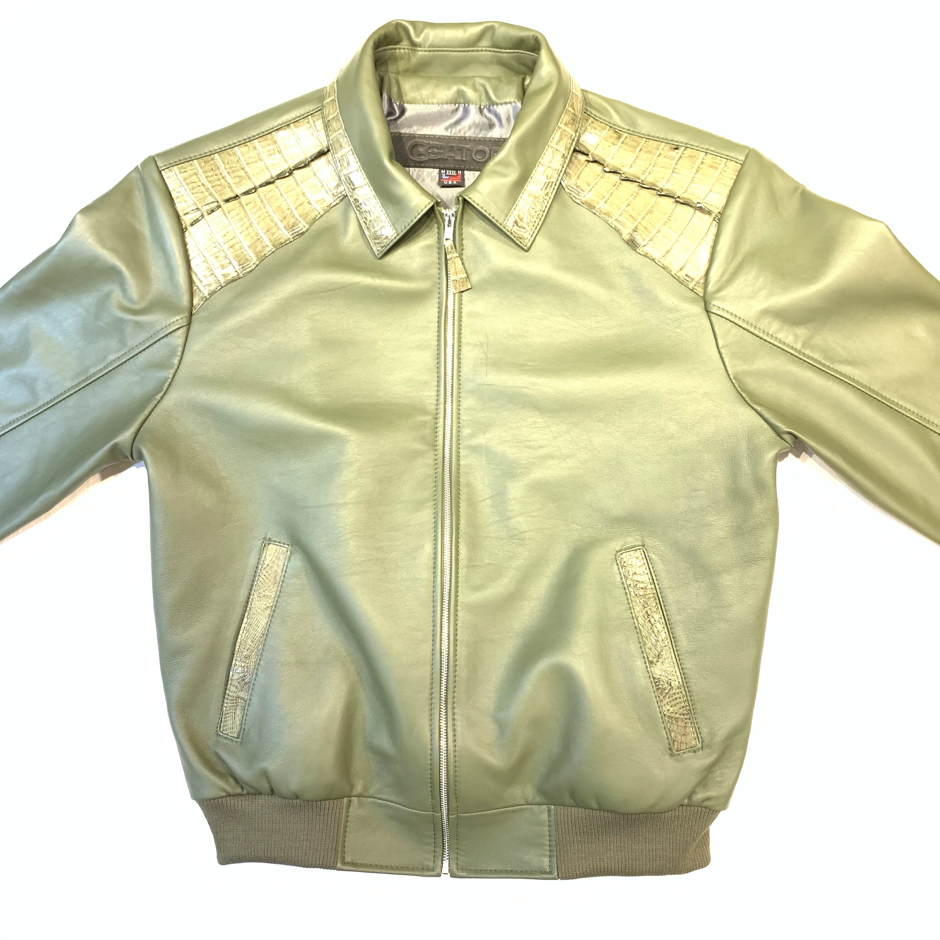 Kashani Olive Alligator Bomber Jacket - Image 5