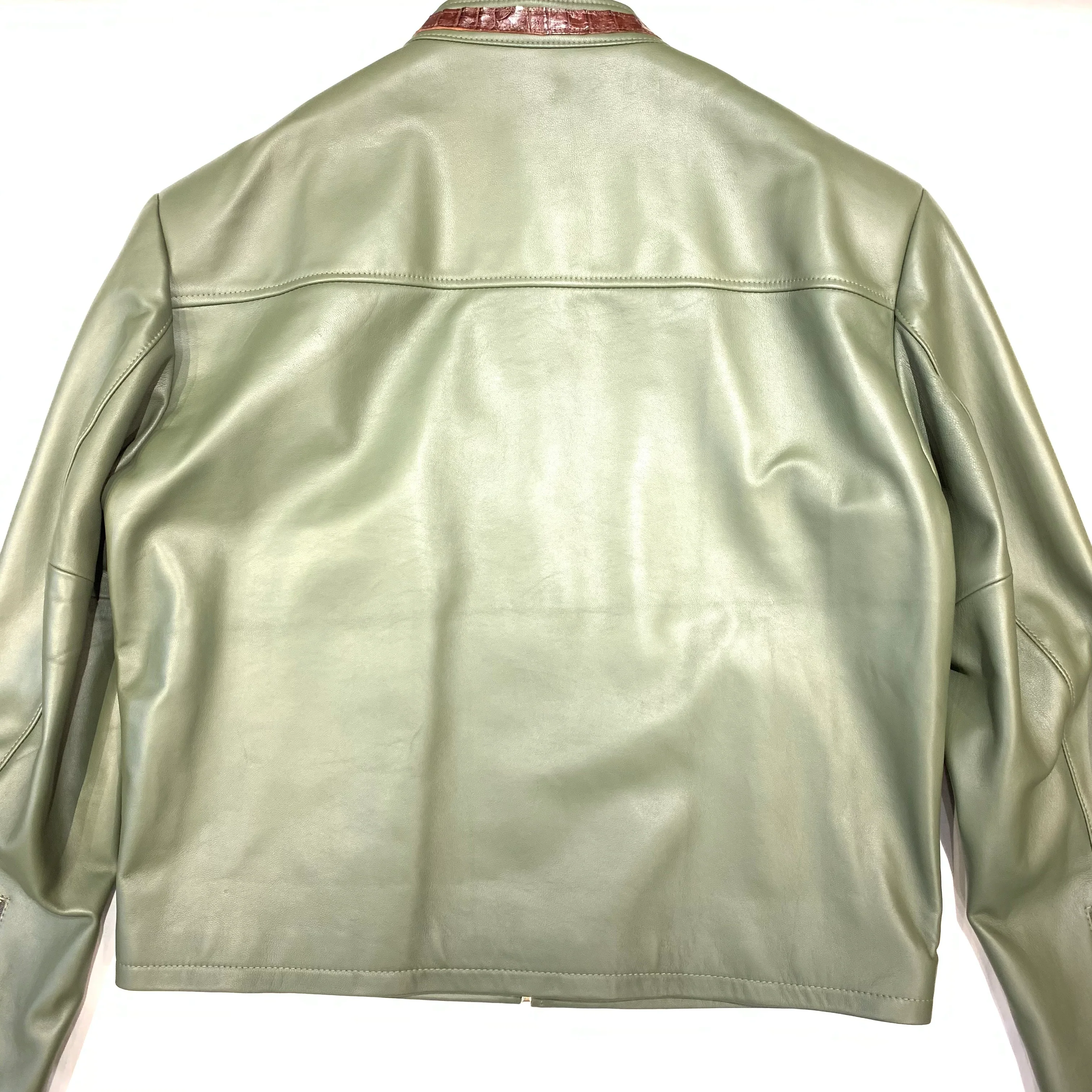Kashani Olive Chocolate Alligator Bomber Jacket - Image 6