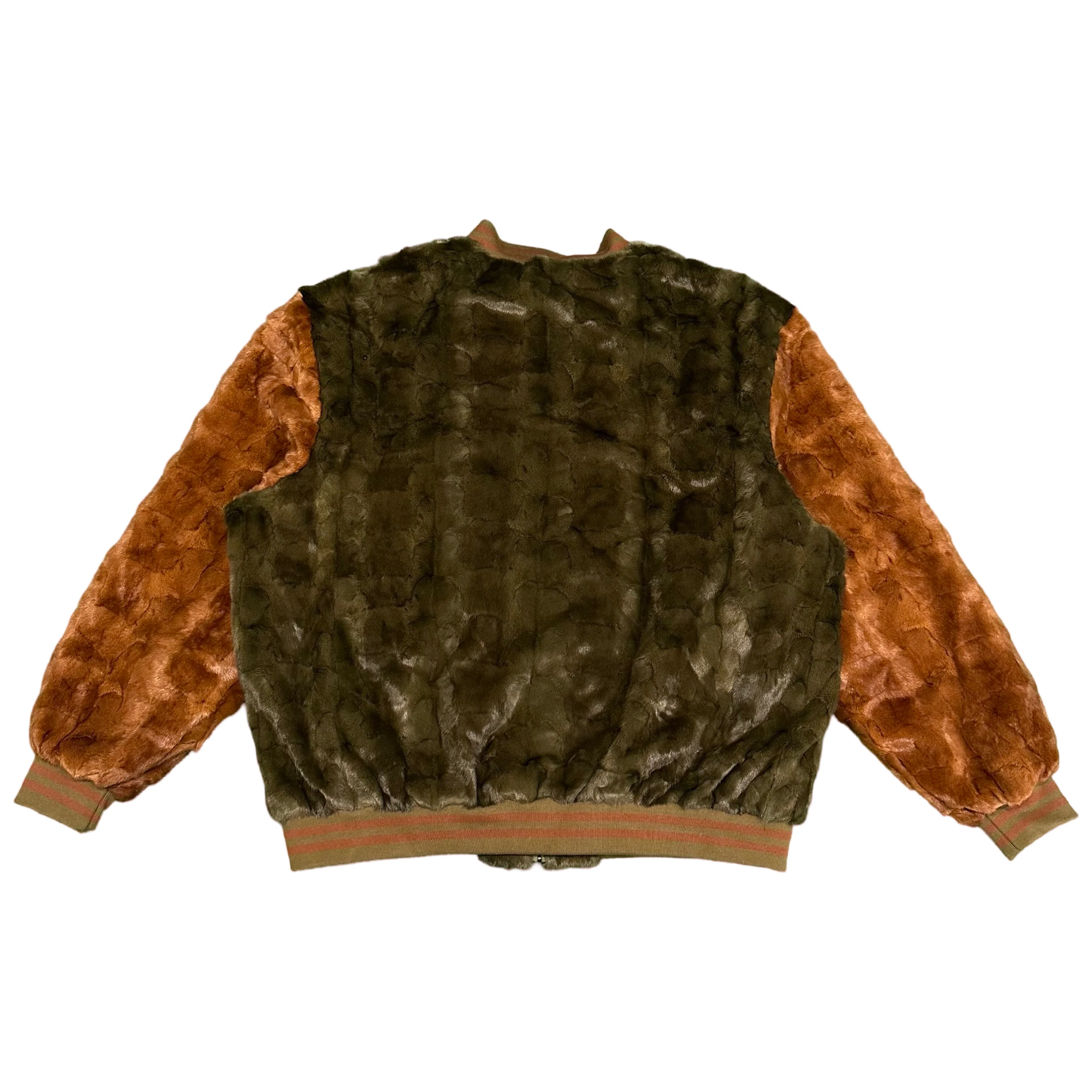 Kashani Olive/Whiskey Diamond Cut Mink Fur Bomber Jacket - Image 4