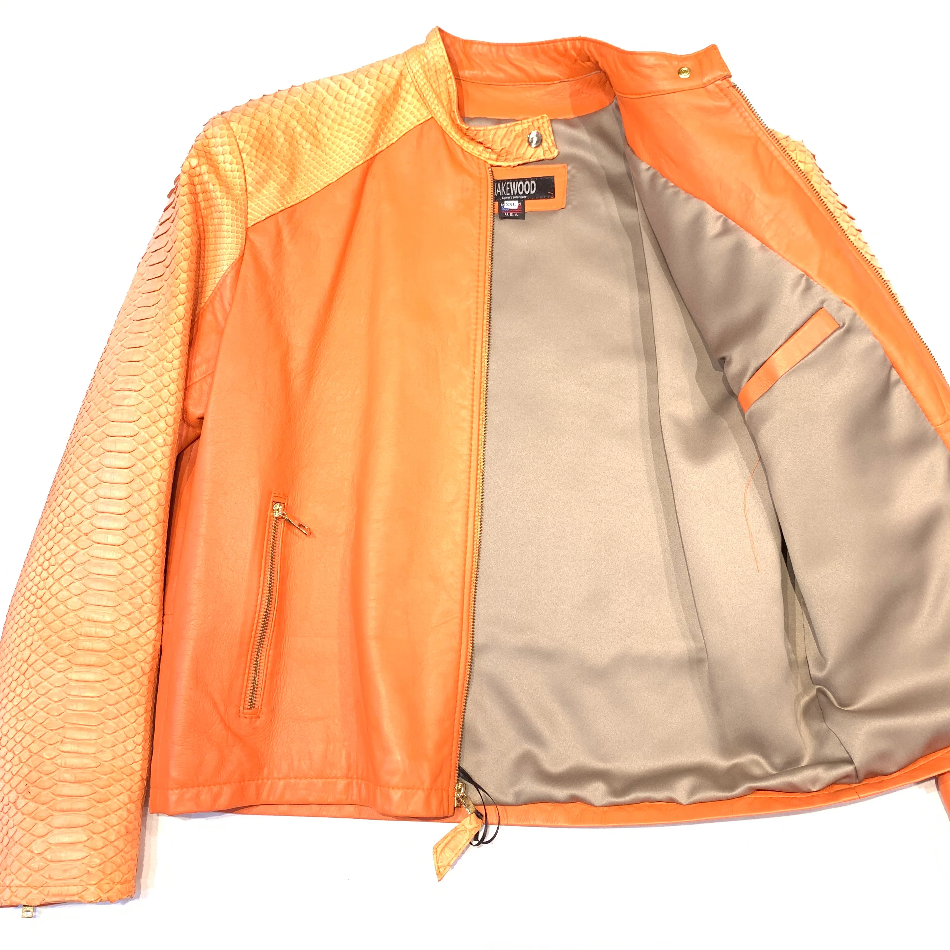 Kashani Orange Full Python Sleeve Bomber Jacket - Image 5