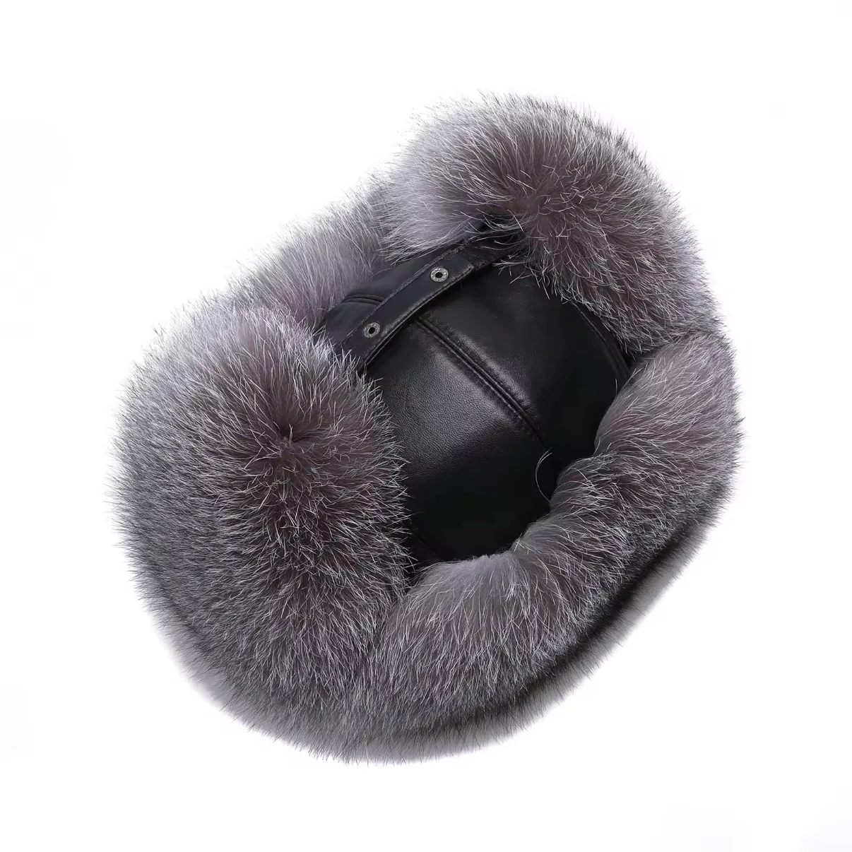 Kashani Silver Fox Fur Oversized Lambskin Trapper Hat - Image 4