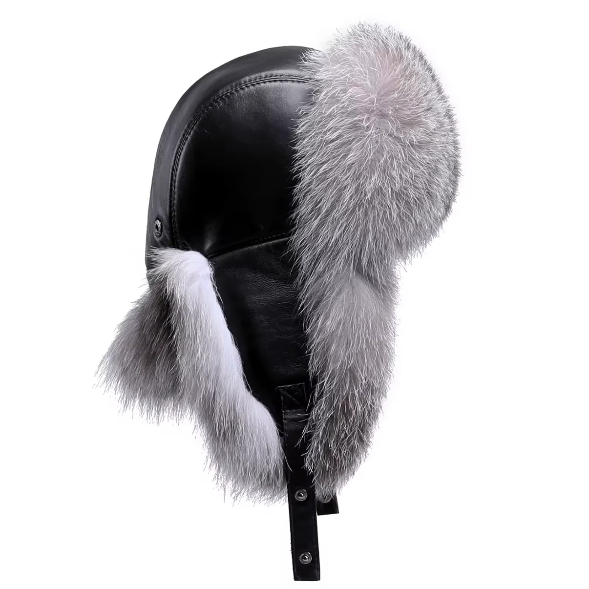 Kashani Silver Fox Fur Oversized Lambskin Trapper Hat - Image 8