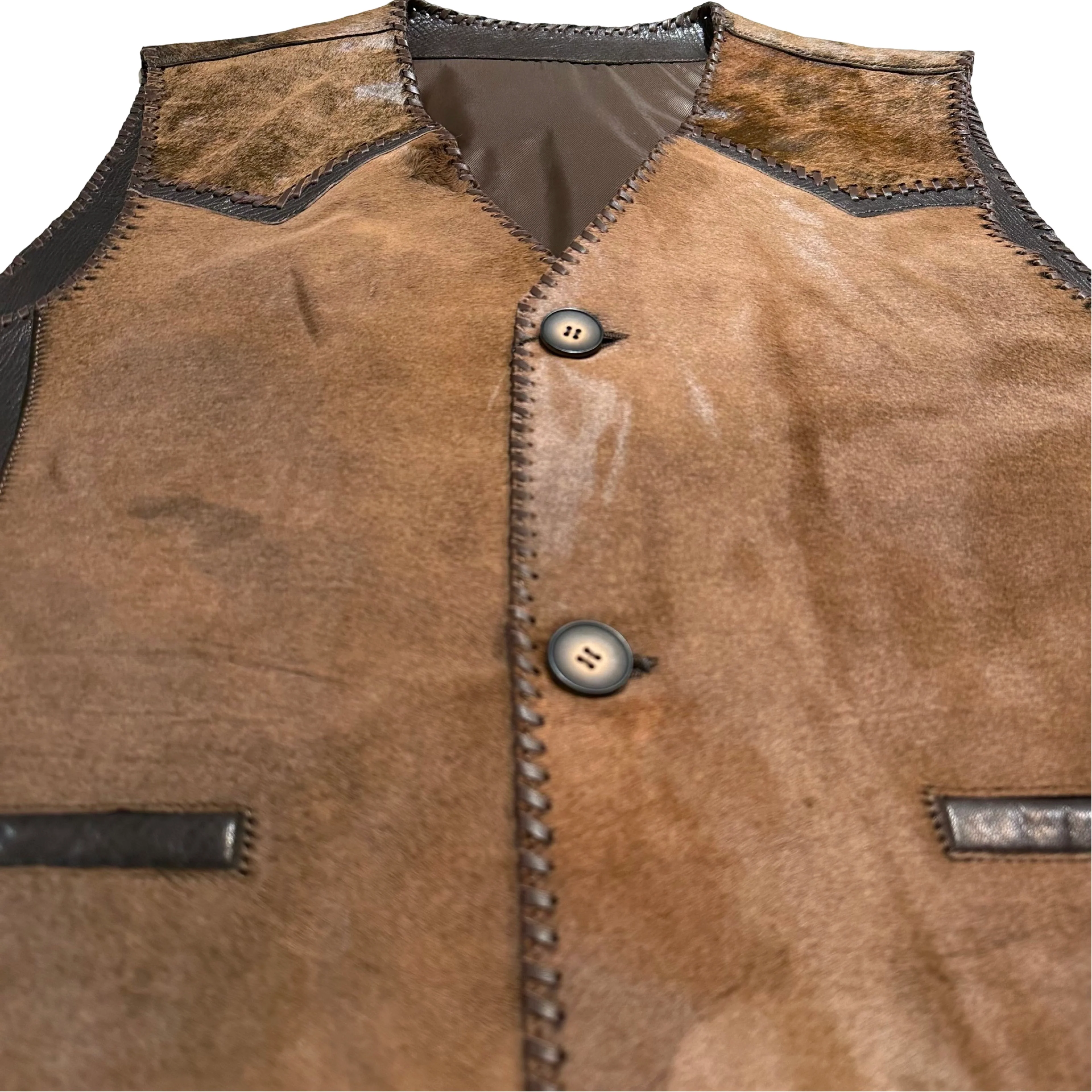 Kashani Tri Brown Cavallino Pony Hair Hand Woven Vest - Image 4