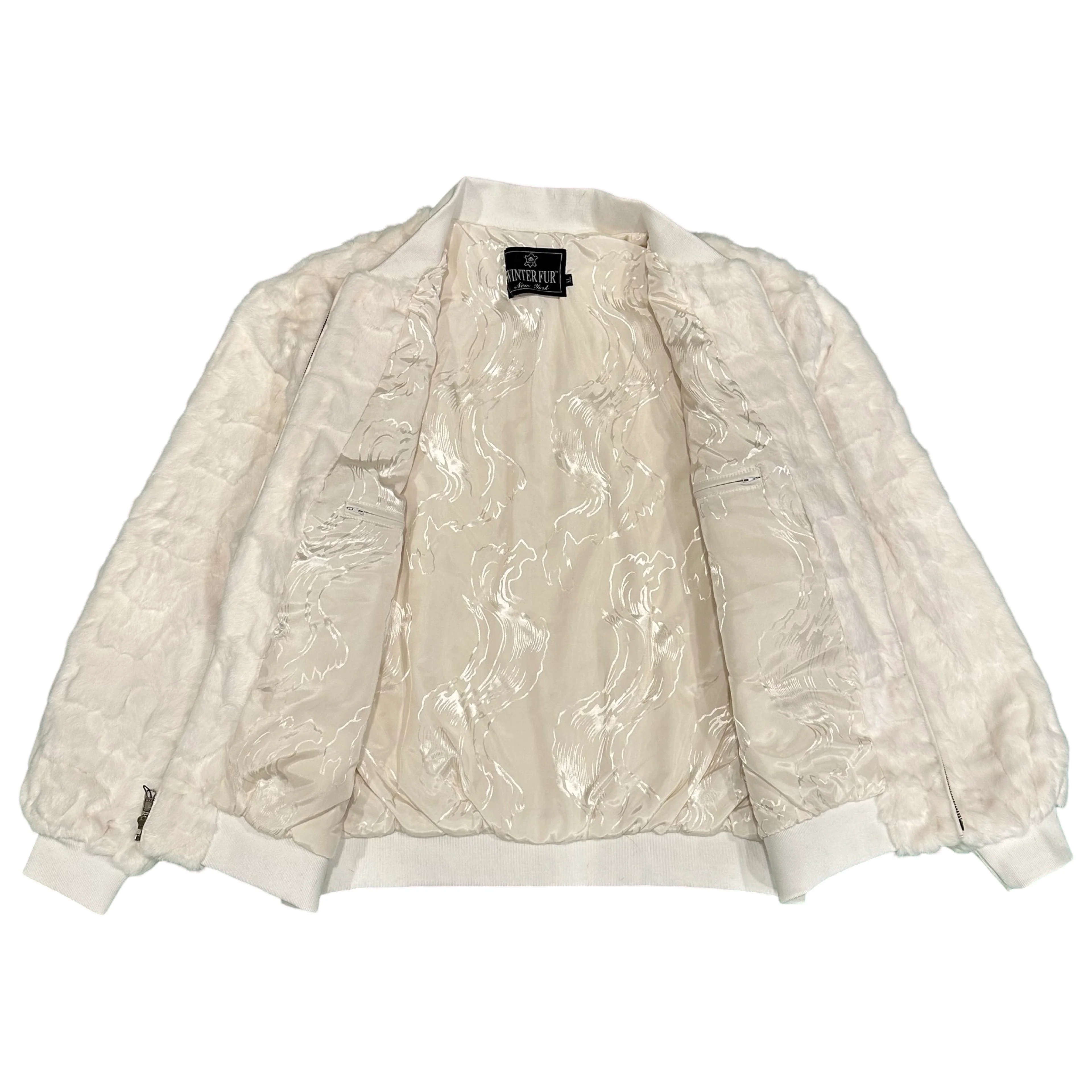 Kashani White Diamond Cut Mink Fur Bomber Jacket - Image 3