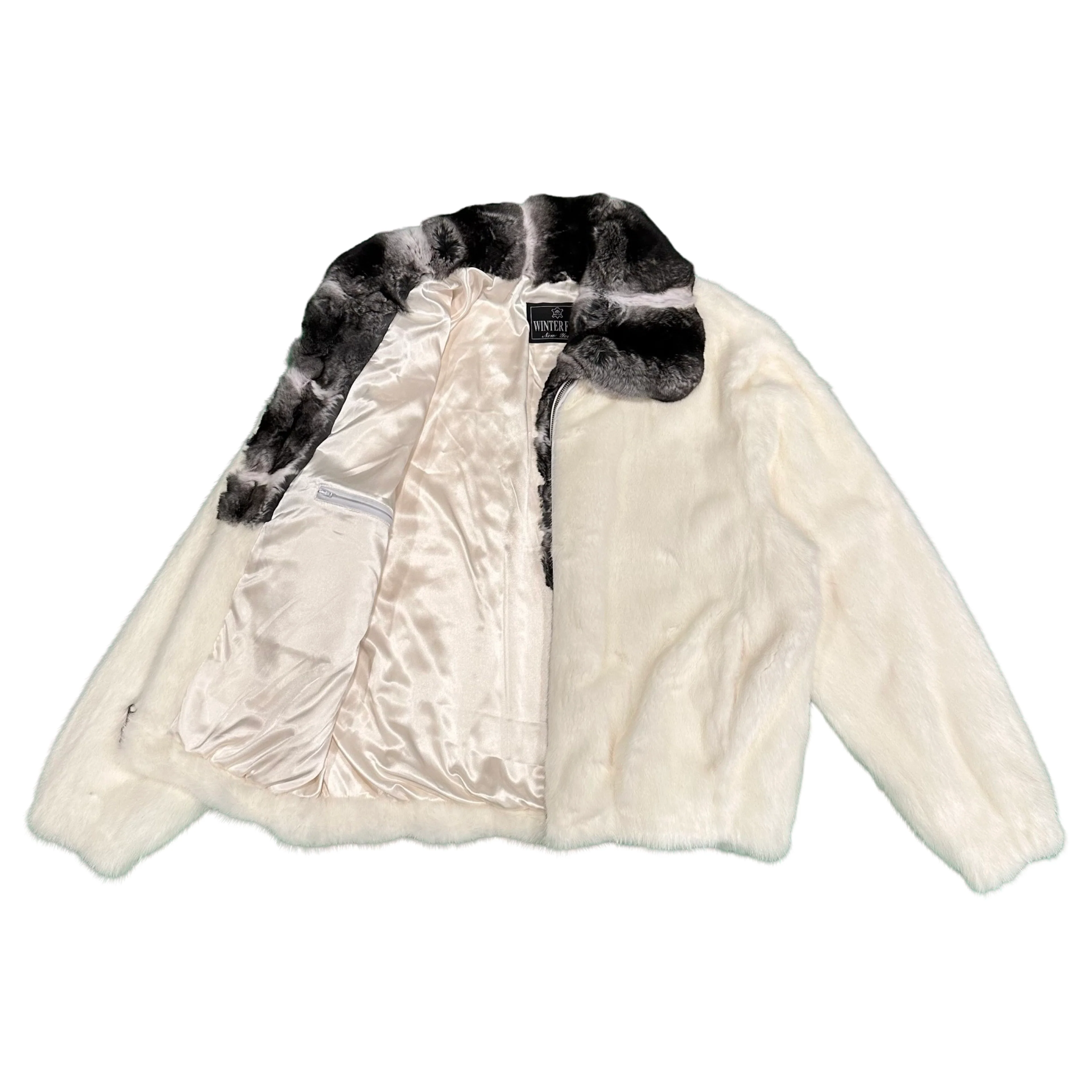 Kashani White Full Mink Chinchilla Collar Fur Jacket - Image 2