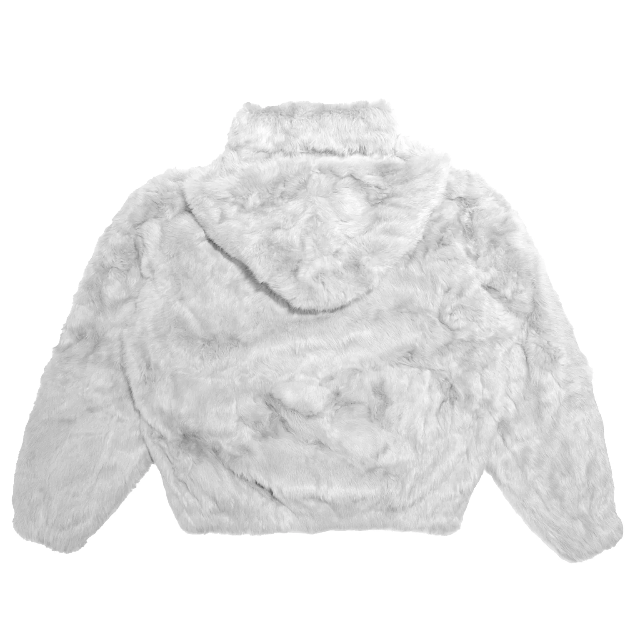 Kashani Men's White Rabbit Fur Hooded Bomber Jacket - Image 3