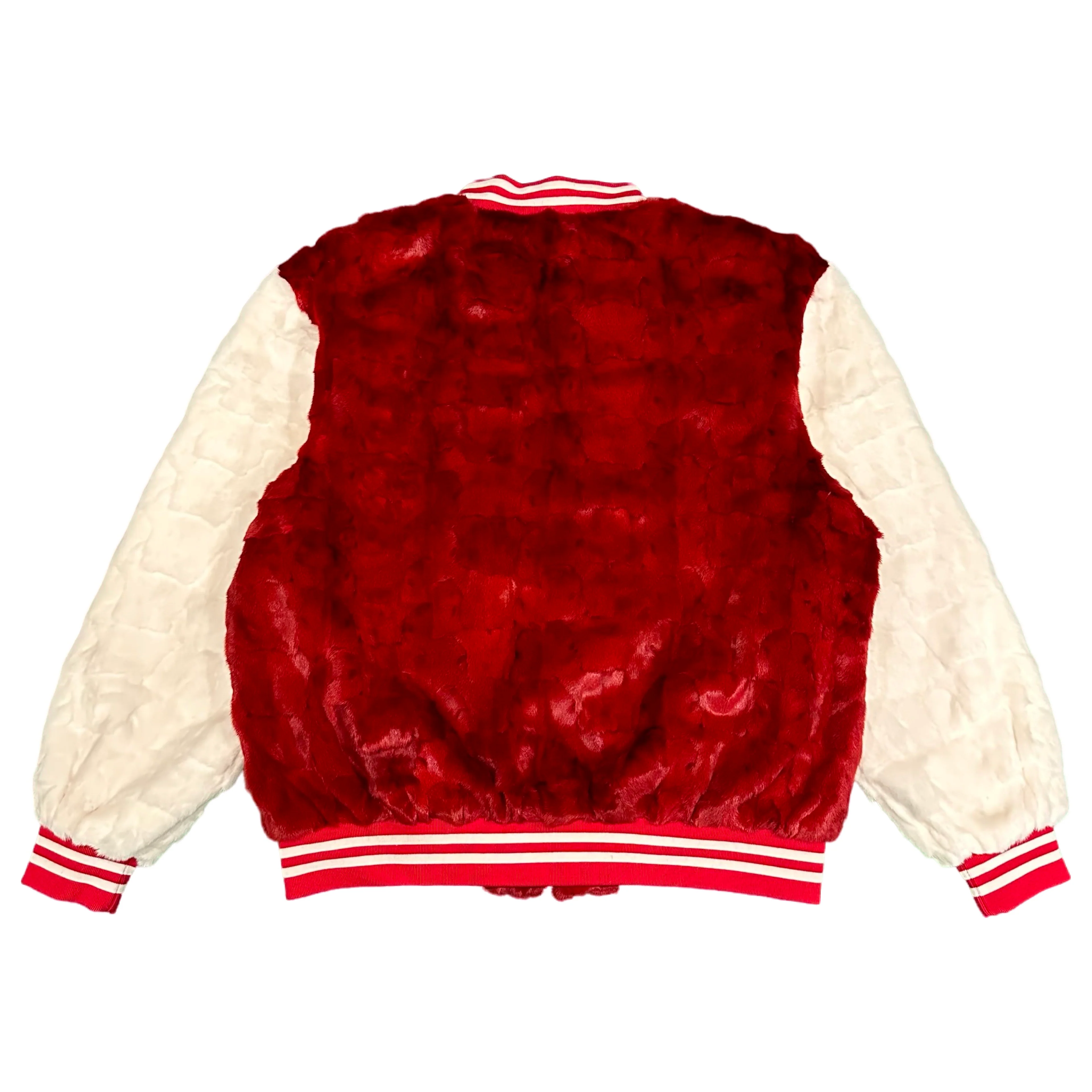 Kashani White/Red Diamond Cut Mink Fur Bomber Jacket - Image 4