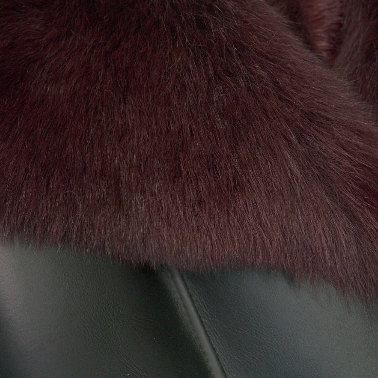 Kashani Women's Black / Burgundy Toscana Shearling Trench Coat - Image 4