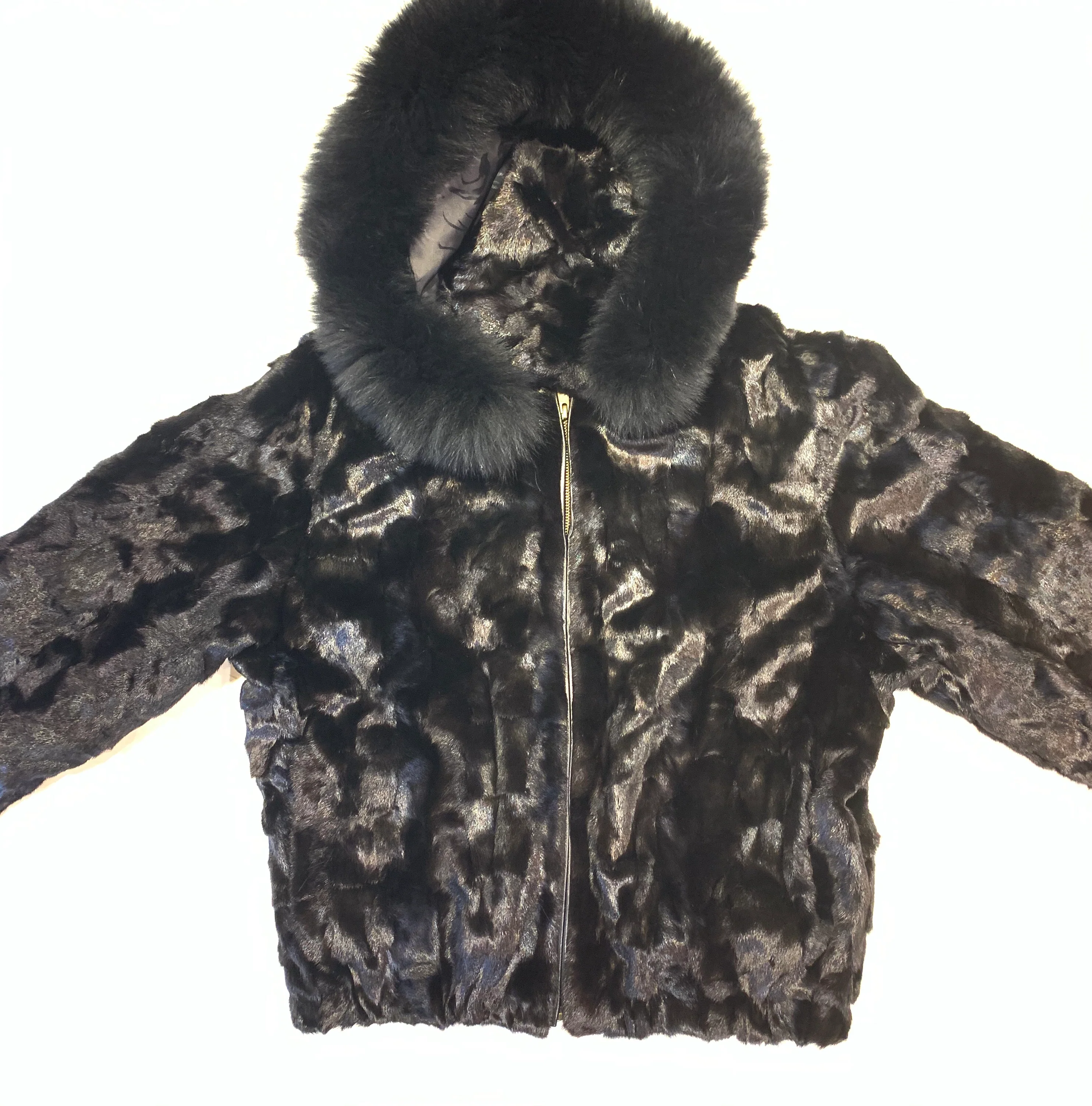 Kashani Women's Black  Mink Hooded Bomber Jacket - Image 2
