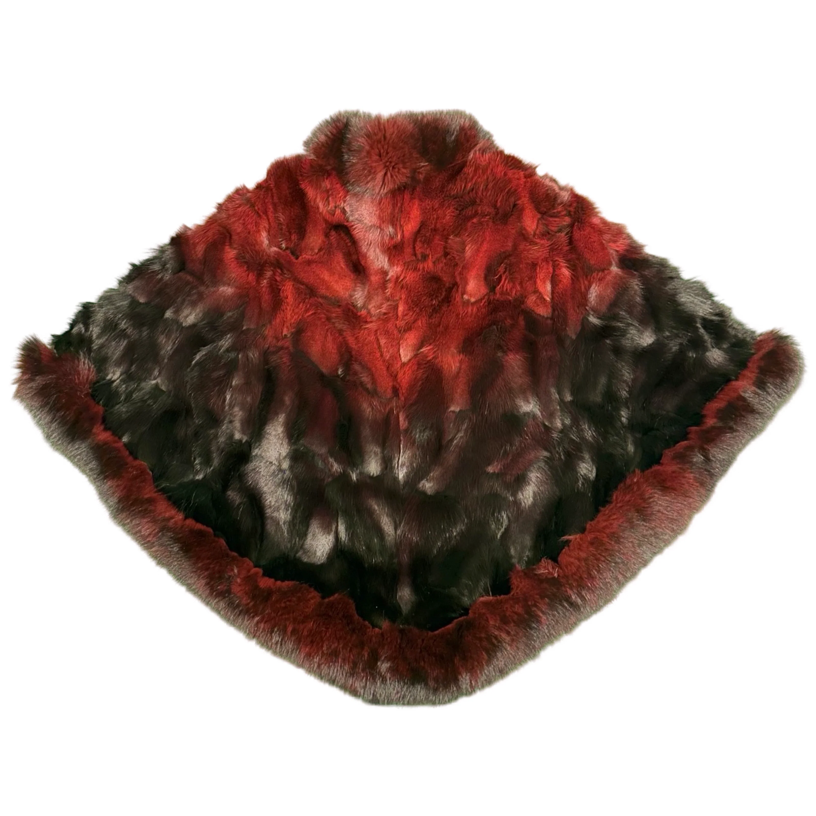 Kashani Women's Burgundy / Black Fox Fur Poncho - Image 2