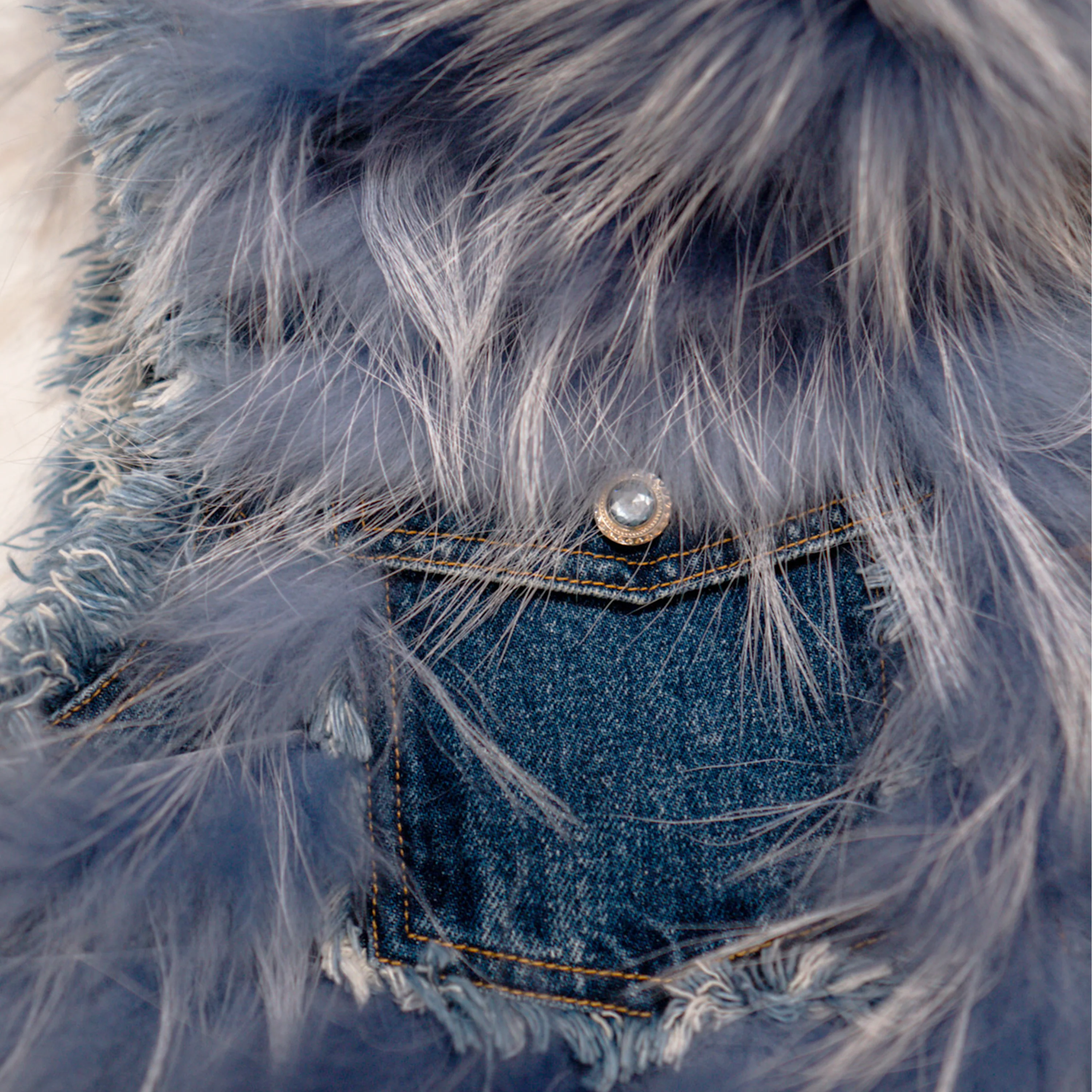 Kashani Women's Distressed Denim Fox Fur Vest - Image 3