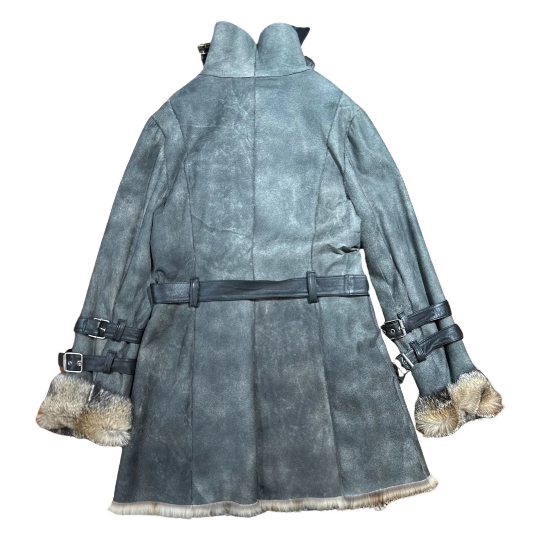 Kashani Women's Distressed Leather Fox Fur Trench Coat - Image 3