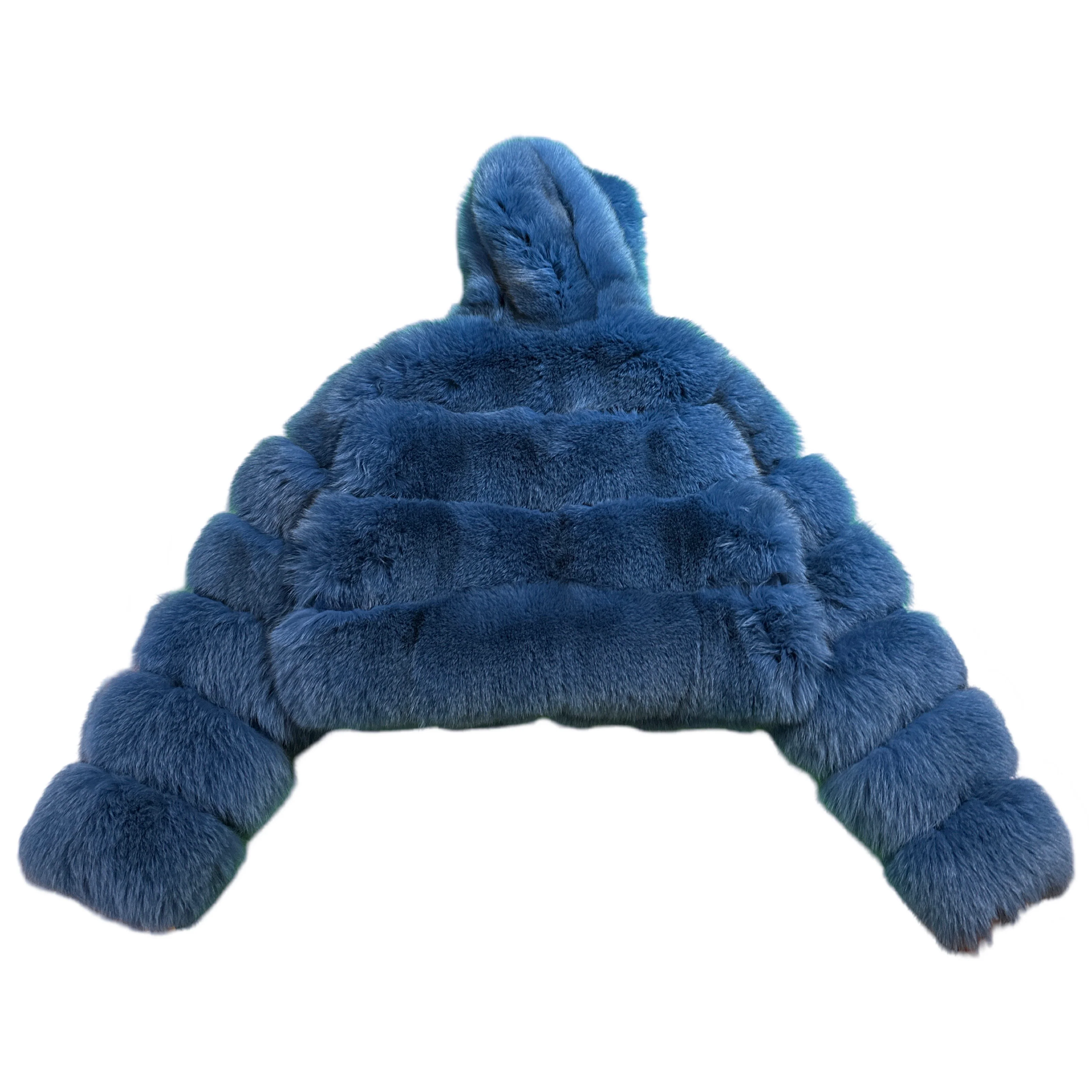 Kashani Women's Light Blue Fox Fur Cropped Hooded Jacket - Image 2