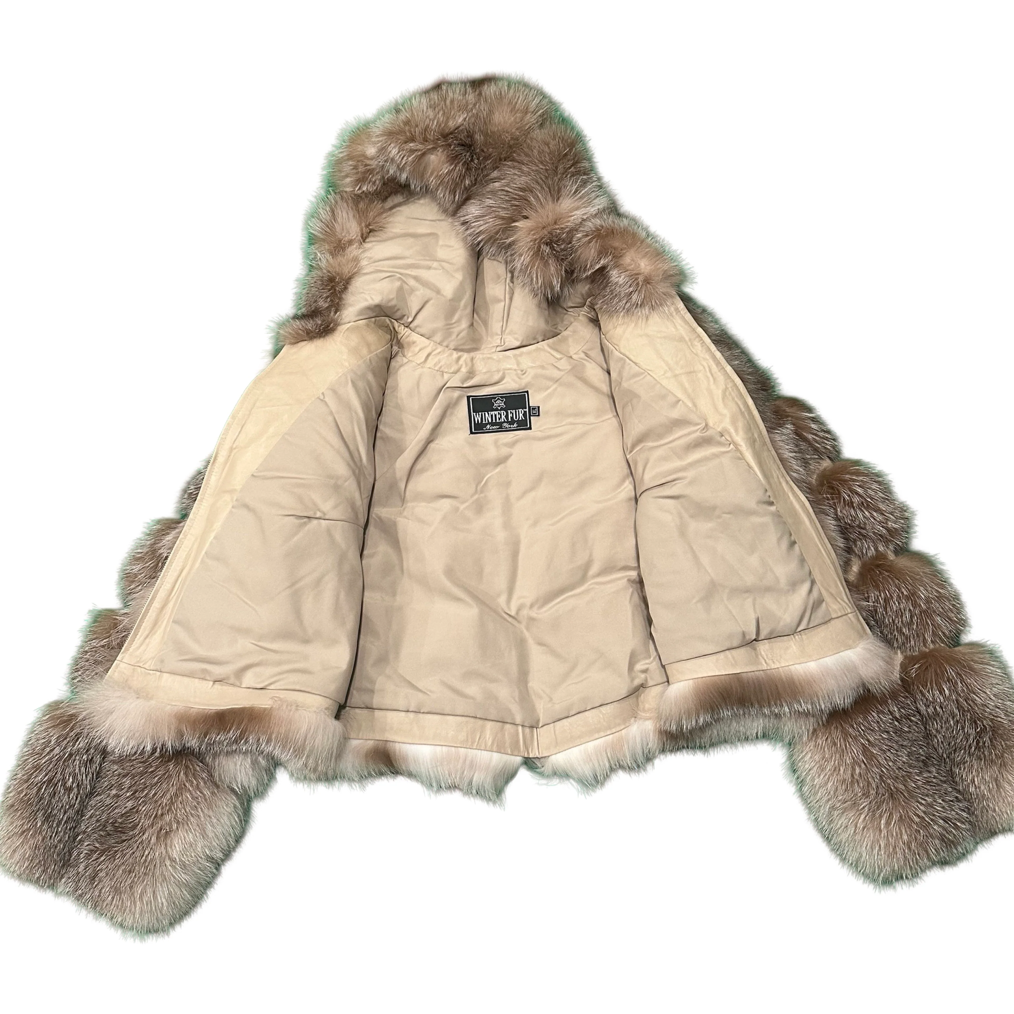 Kashani Women's Natural Fox Fur Hooded Copped Jacket - Image 3
