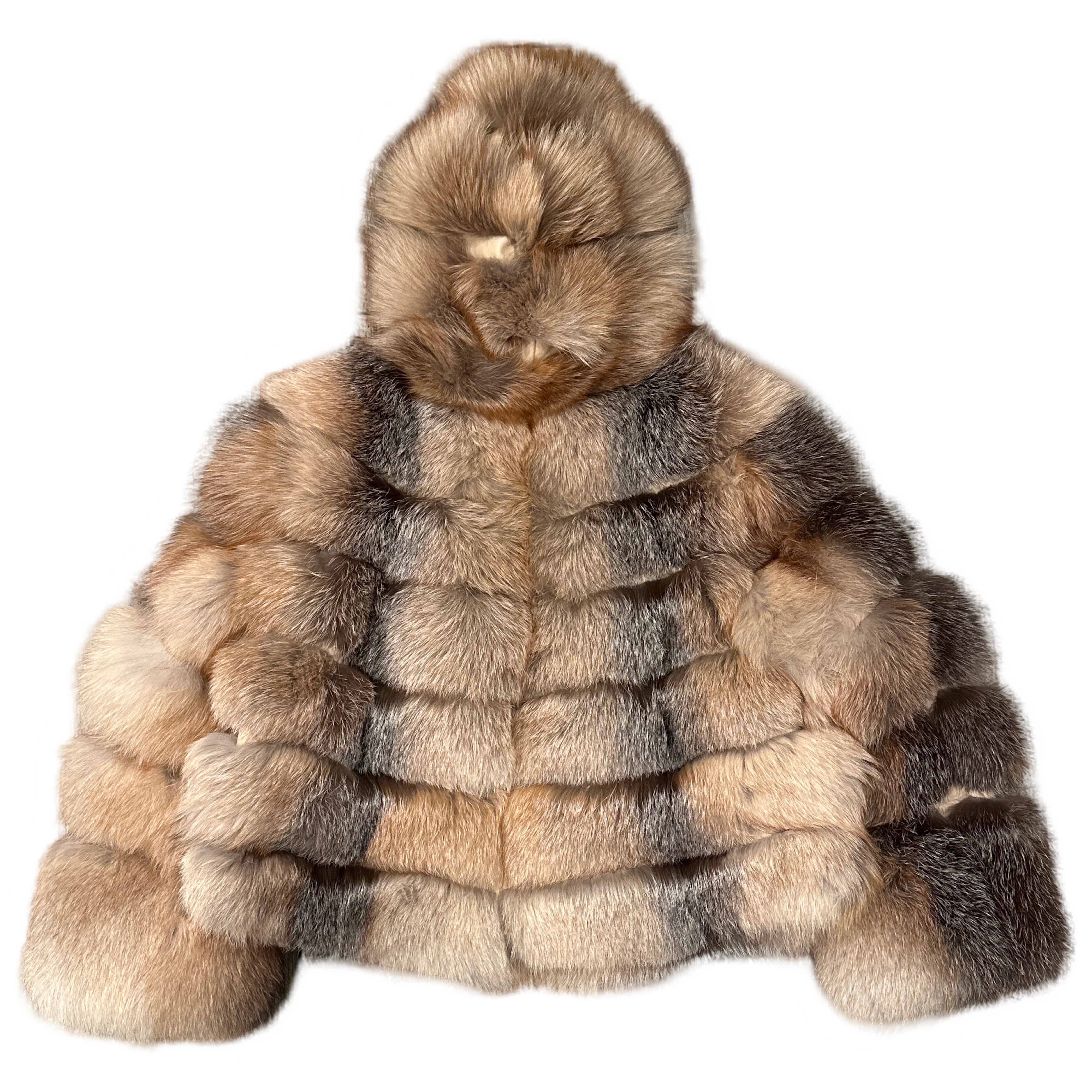Kashani Women's Natural Red/Silver Fox Fur Hooded Copped Jacket - Image 2