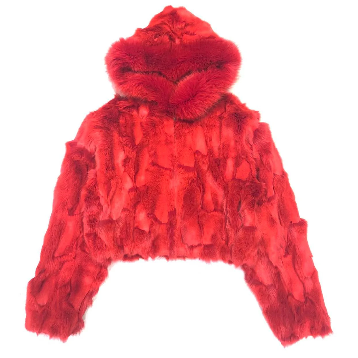 Kashani Ladies Red Hooded Fox Fur Coat - Image 5