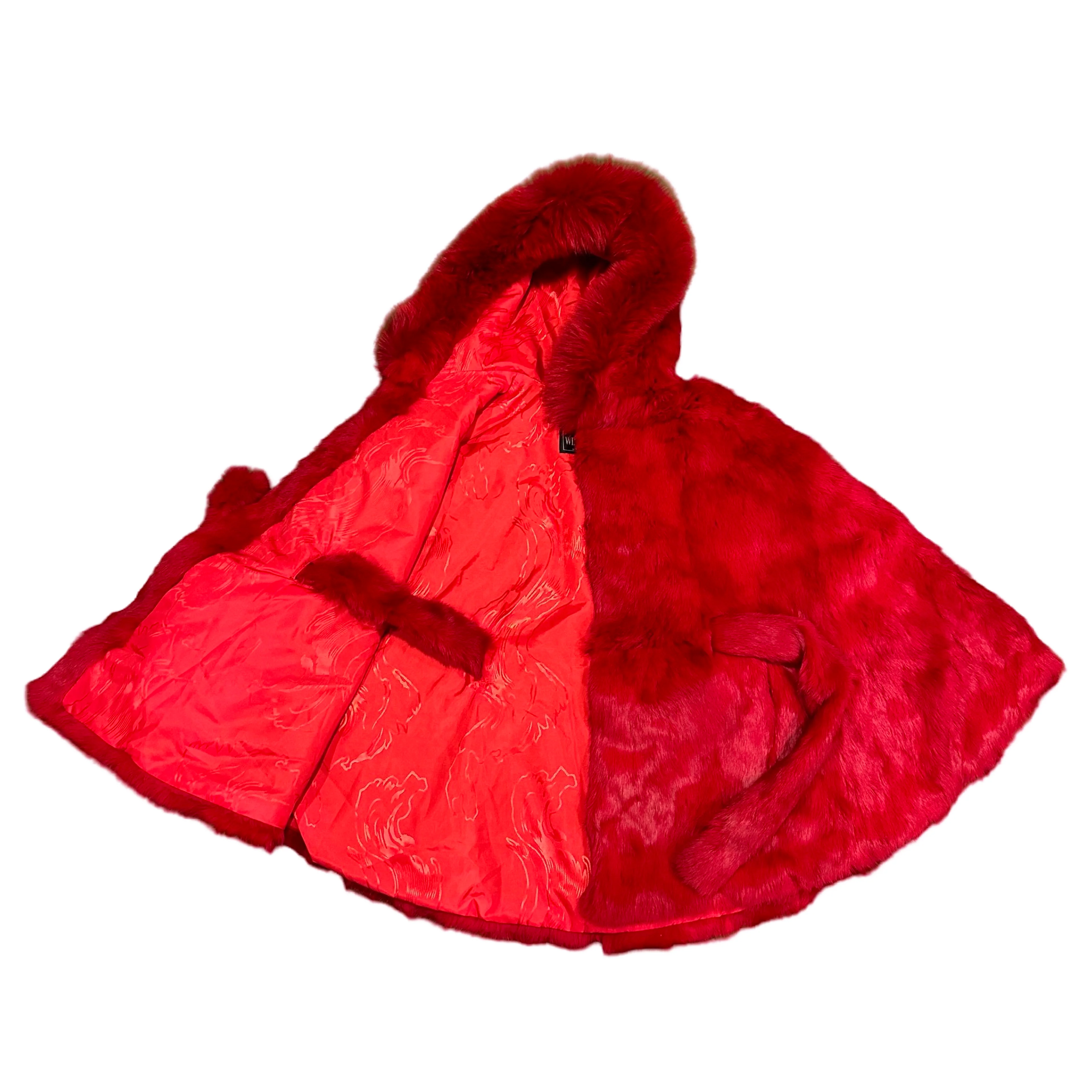 Kashani Women's Red Rabbit Fur Hooded Poncho - Image 2