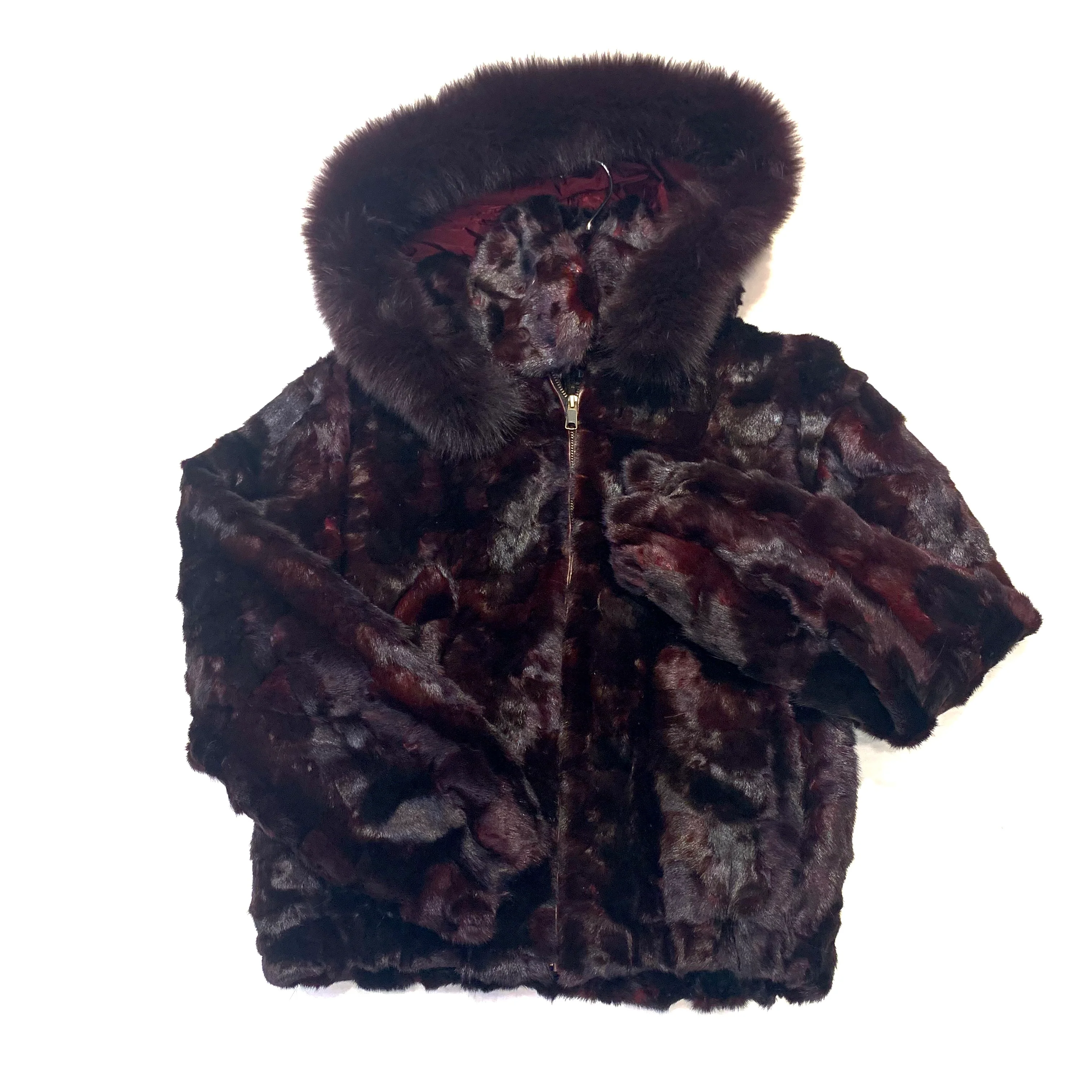 Kashani Women's Wine Diamond Cut Mink Hooded Bomber Jacket - Image 6