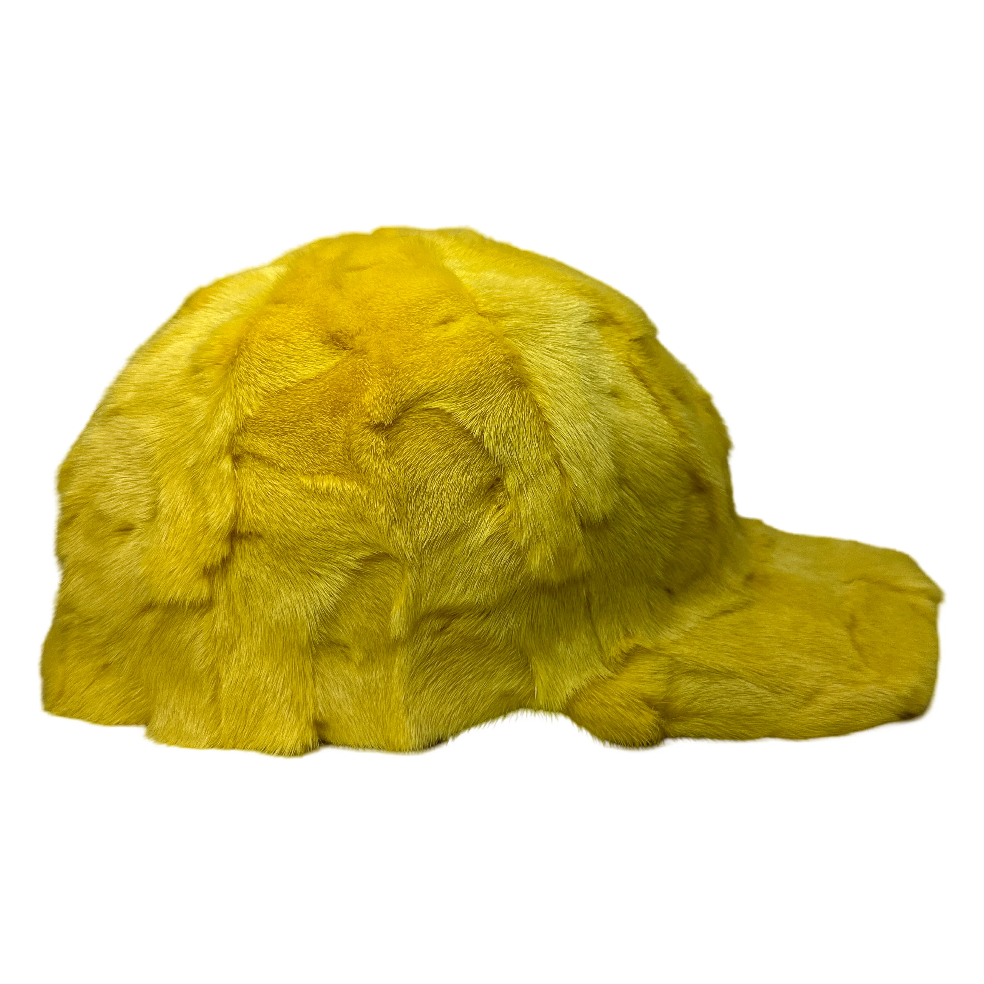 Kashani Yellow Diamond Cut Mink Baseball Hat - Image 3