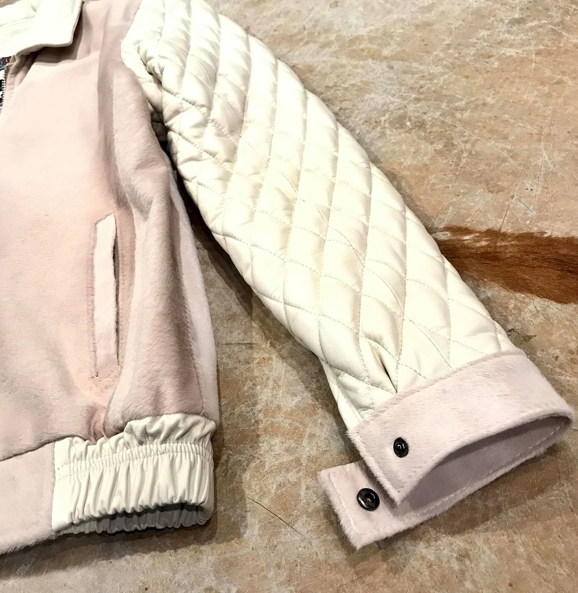 Kashani Cream Quilted Full Pony Bomber Jacket - Image 2