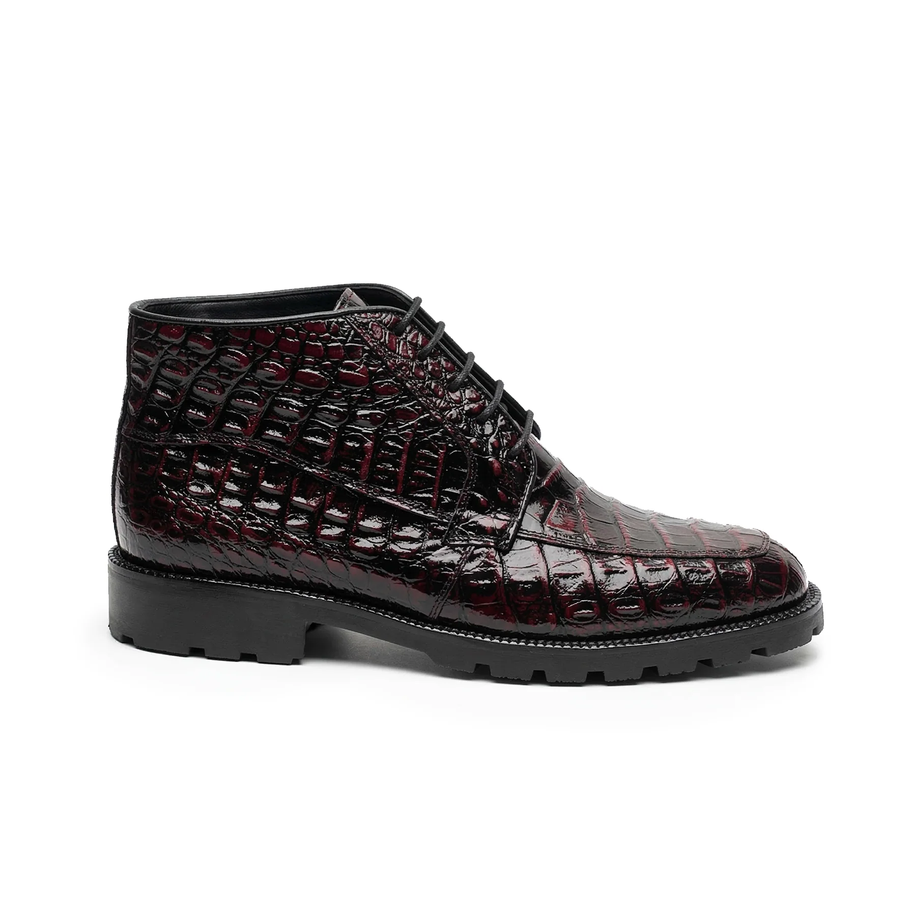 Los Altos Black Cherry All-Over Crocodile Lace Up Ankle Boots - Image 2