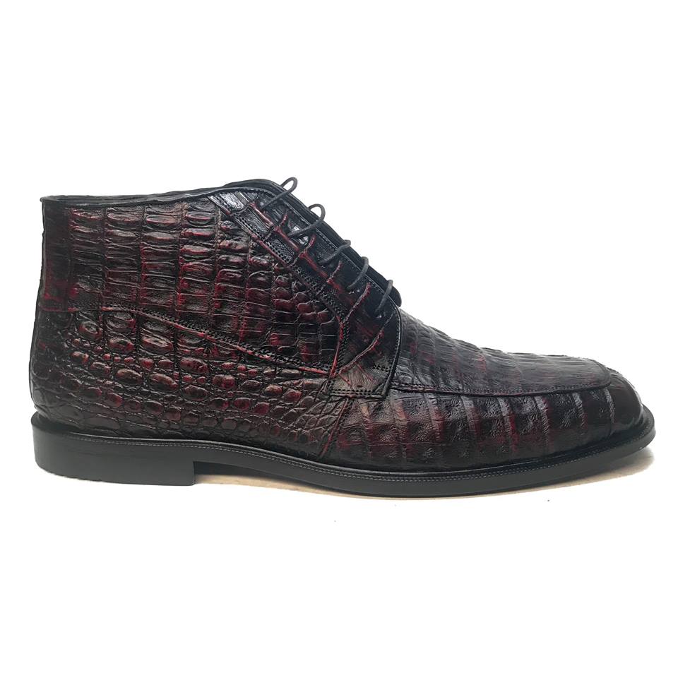 Los Altos Black Cherry Lace-Up Crocodile Dress Ankle Boots - Image 7