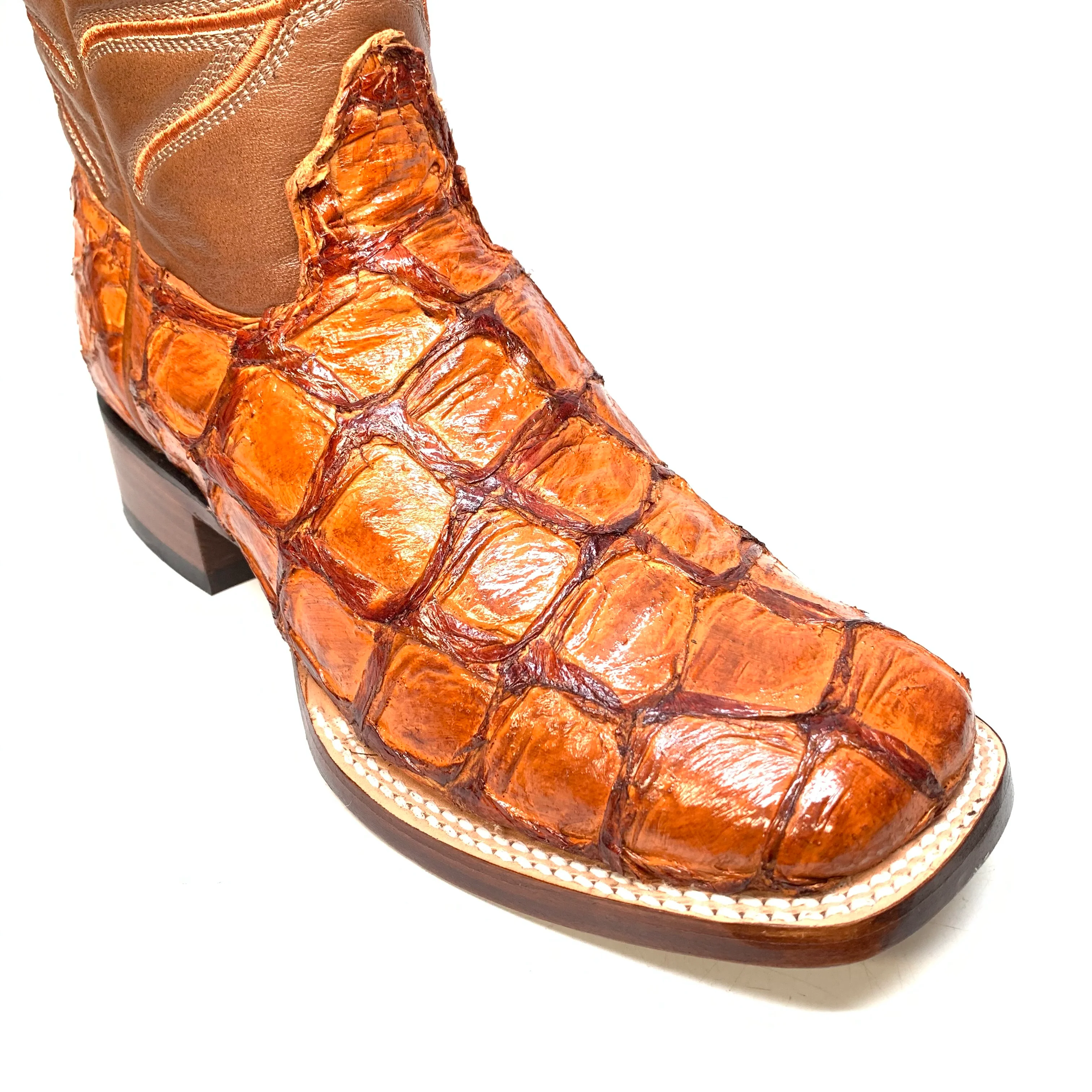 Los Altos Boots Cognac Pirarucu Square toe Cowboy Boots - Image 3