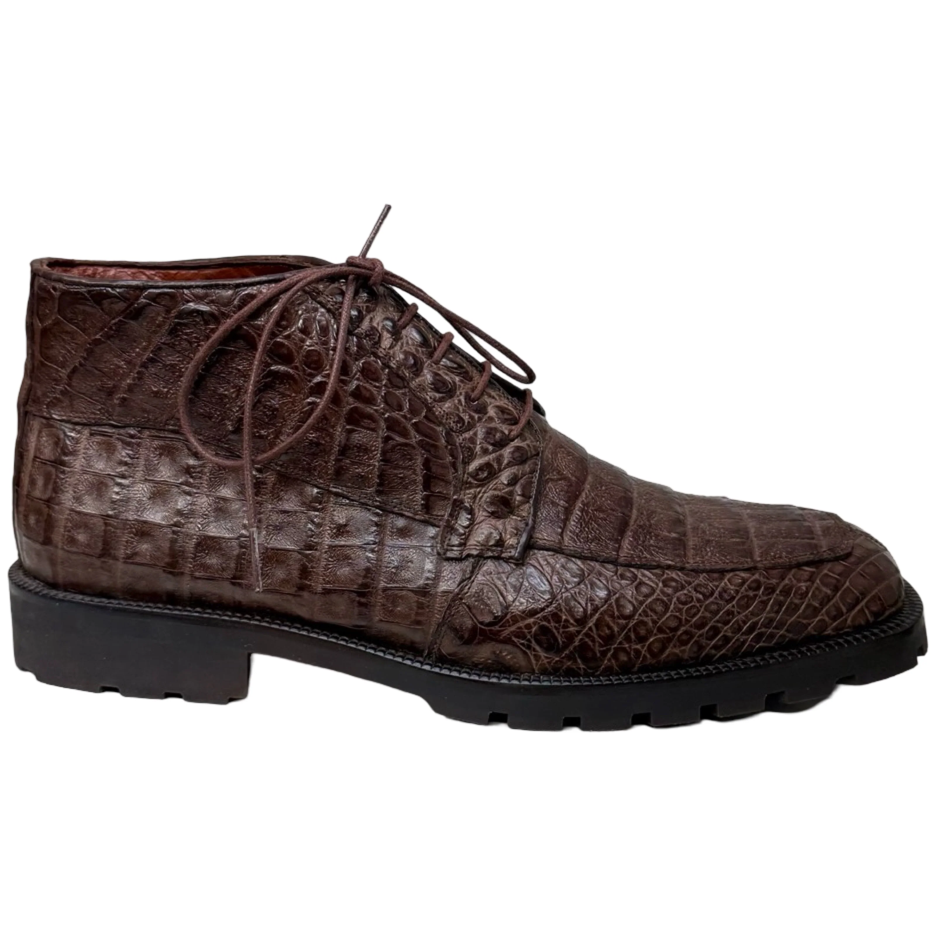 Los Altos Brown All-Over Crocodile Belly Lace Up Ankle Boots - Image 3