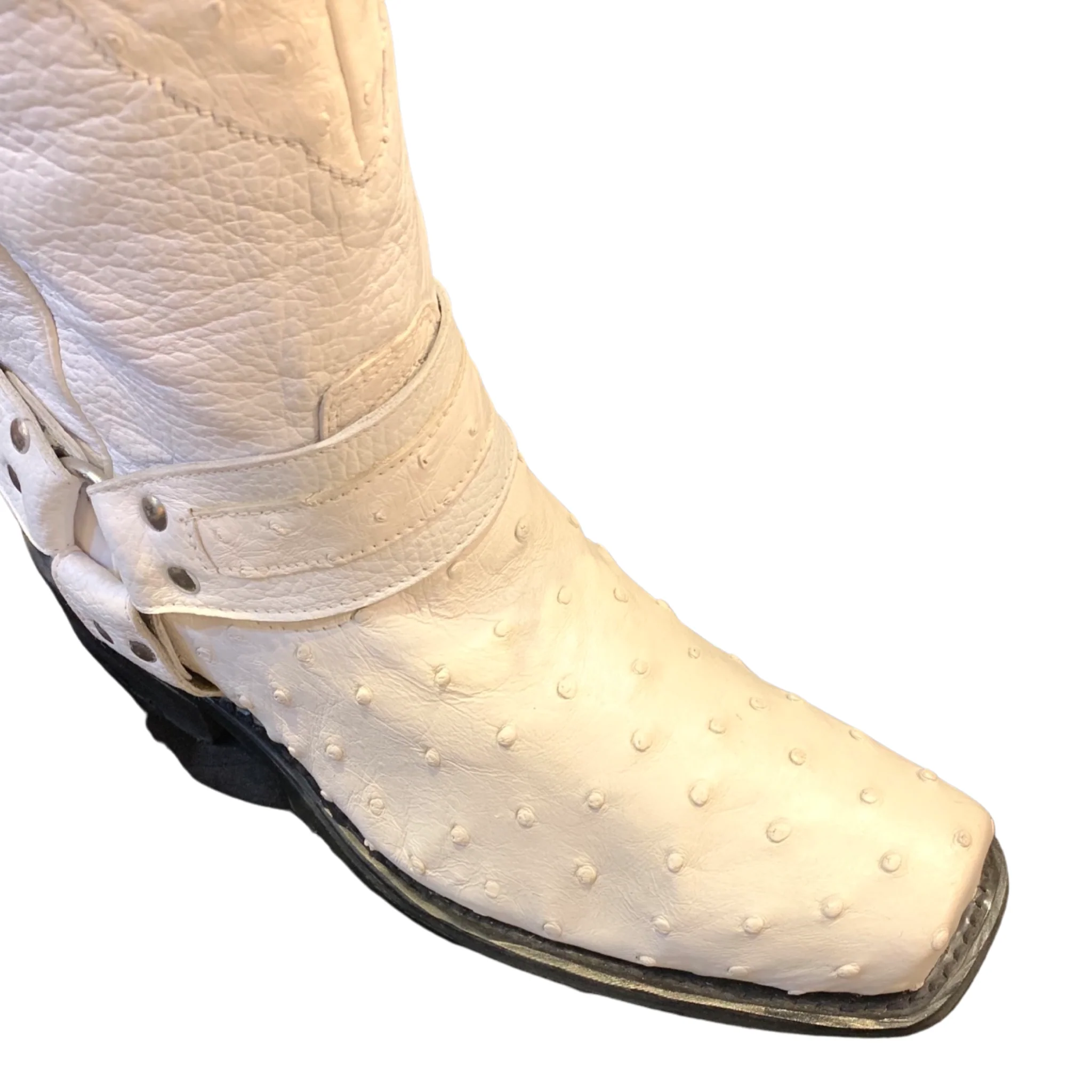 Los Altos Harness White Ostrich Quill Biker Boots - Image 2