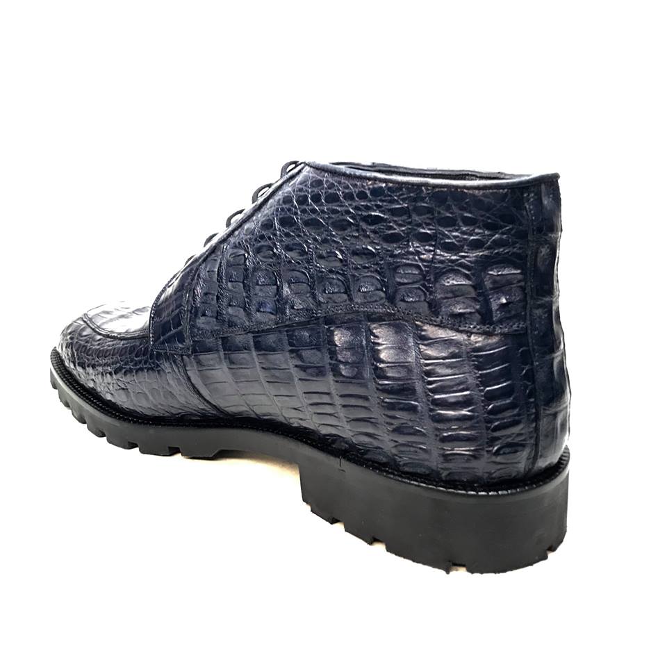 Los Altos Navy Blue All-Over Crocodile Belly Lace Up Ankle Boots - Image 7