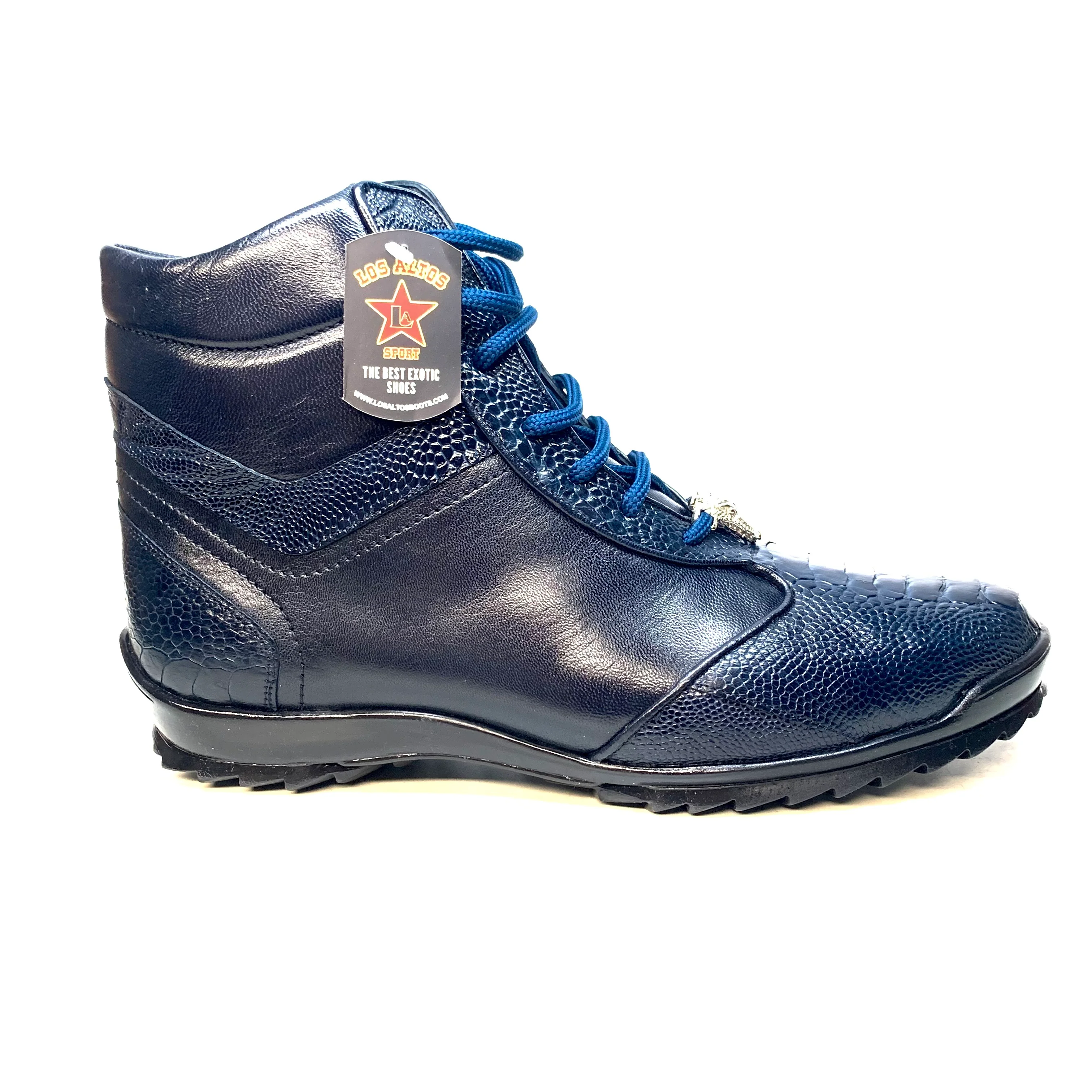 Los Altos Navy Blue Ostrich Leg High-top Sneakers - Image 3