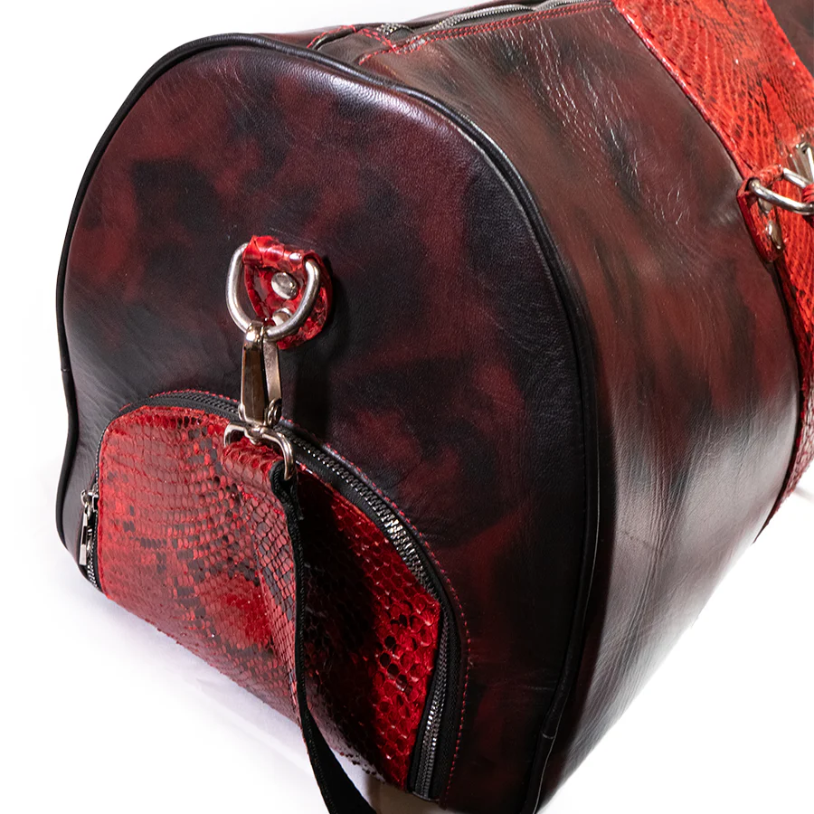 Marco Di Milano Hand Painted Red Python & Calfskin Duffle Bag - Image 3