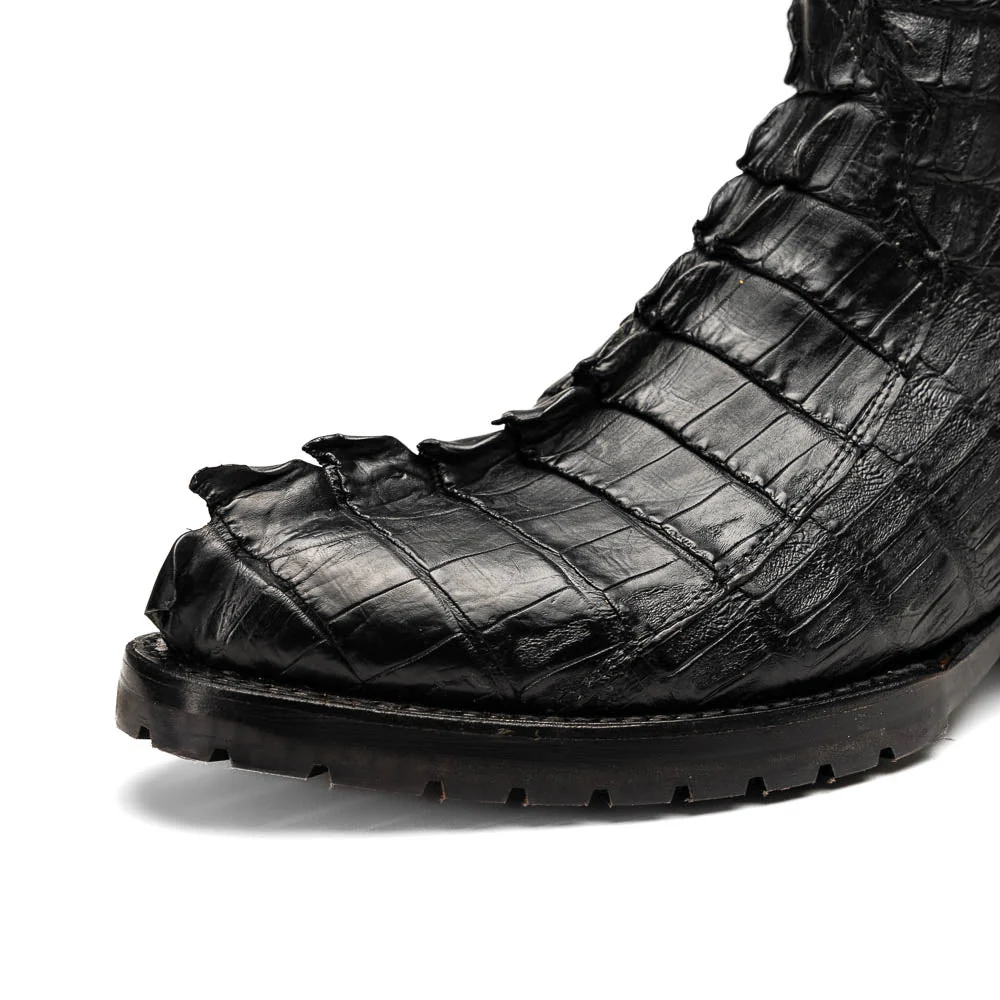 Marco Di Milano Marlboro Black Hornback Crocodile Tail Tractor Sole Cowboy Boots - Image 4