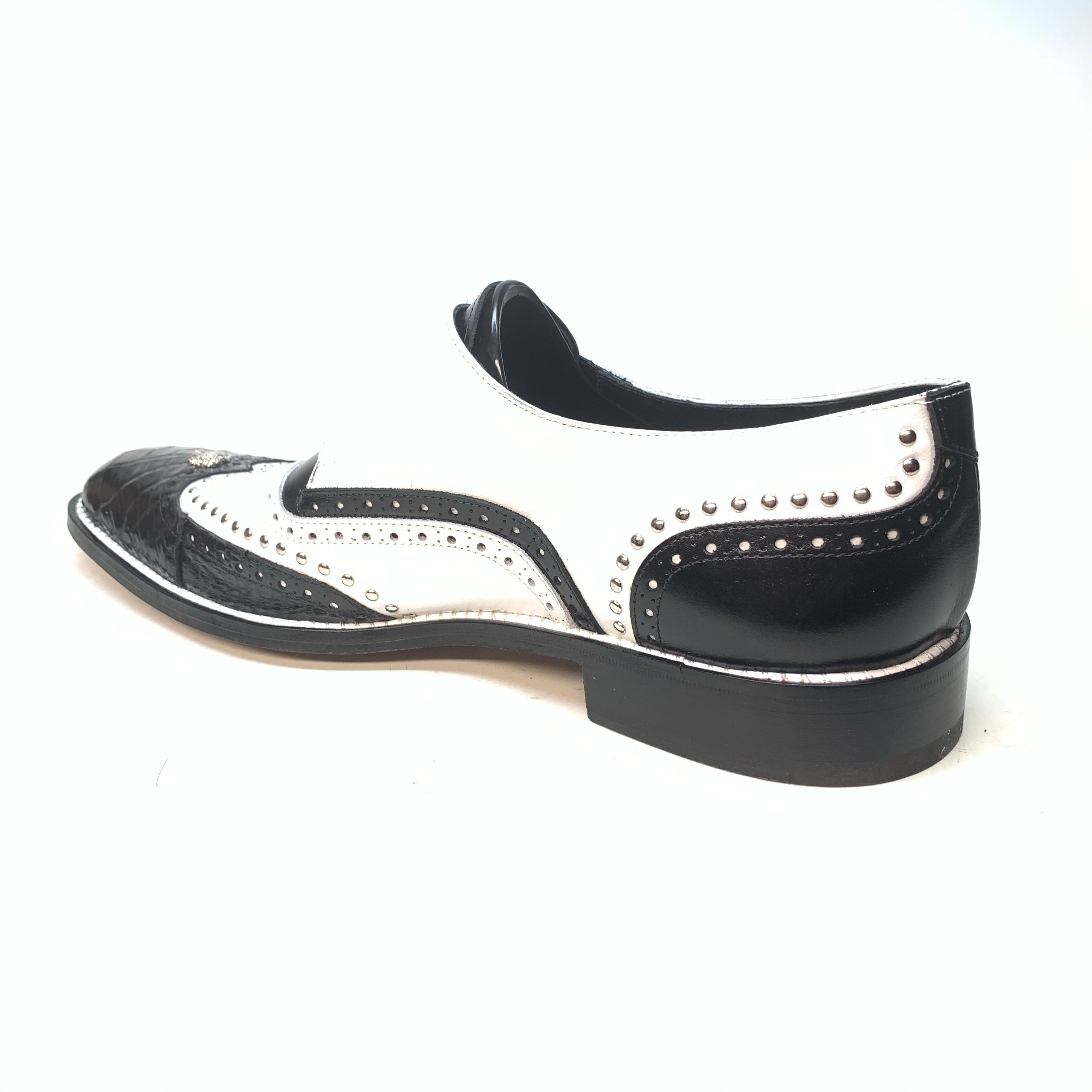 Mauri 3051 Black White Alligator Studded Monk Strap Dress Shoes - Image 3