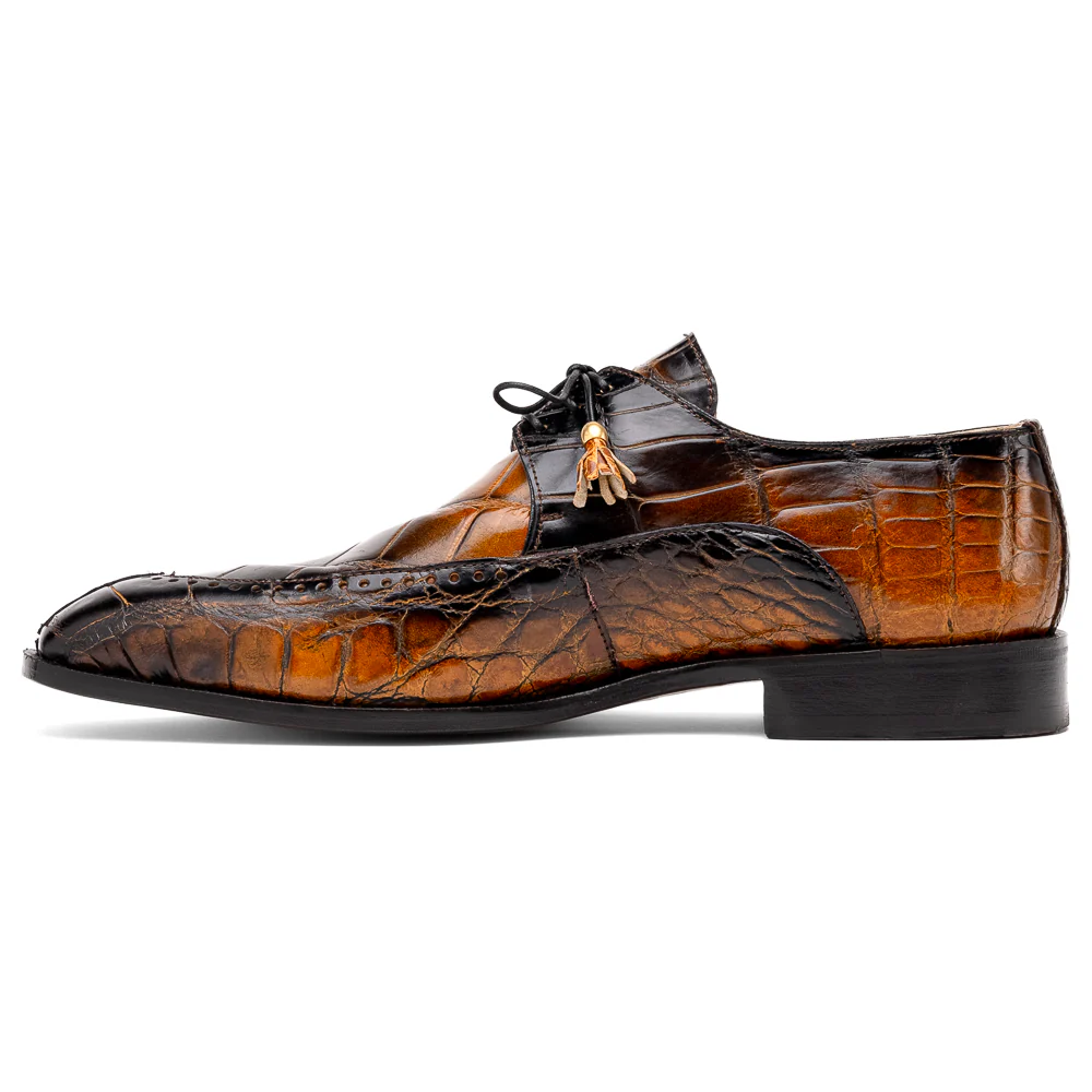 Mauri 3287 Alligator Derby Shoes Toffee / Dirty Black - Image 2