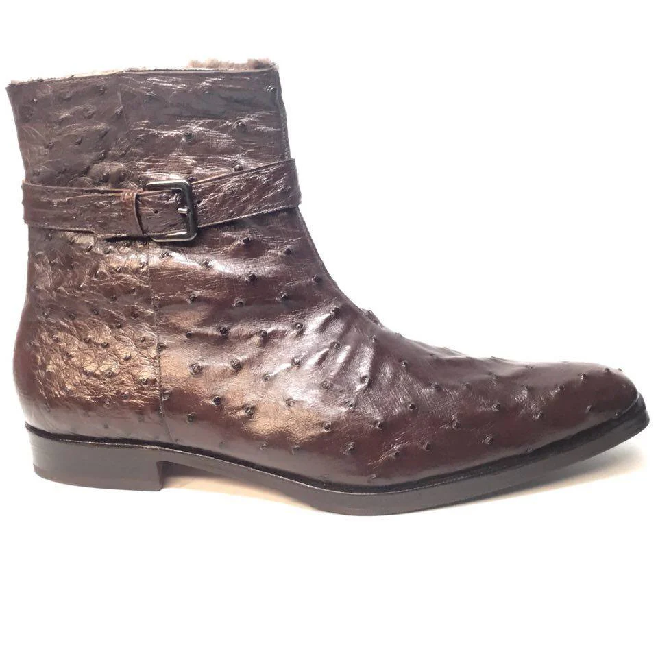 Mauri 4390 Nicotine Ostrich Quill & Mink Fur Ankle Boots - Image 3