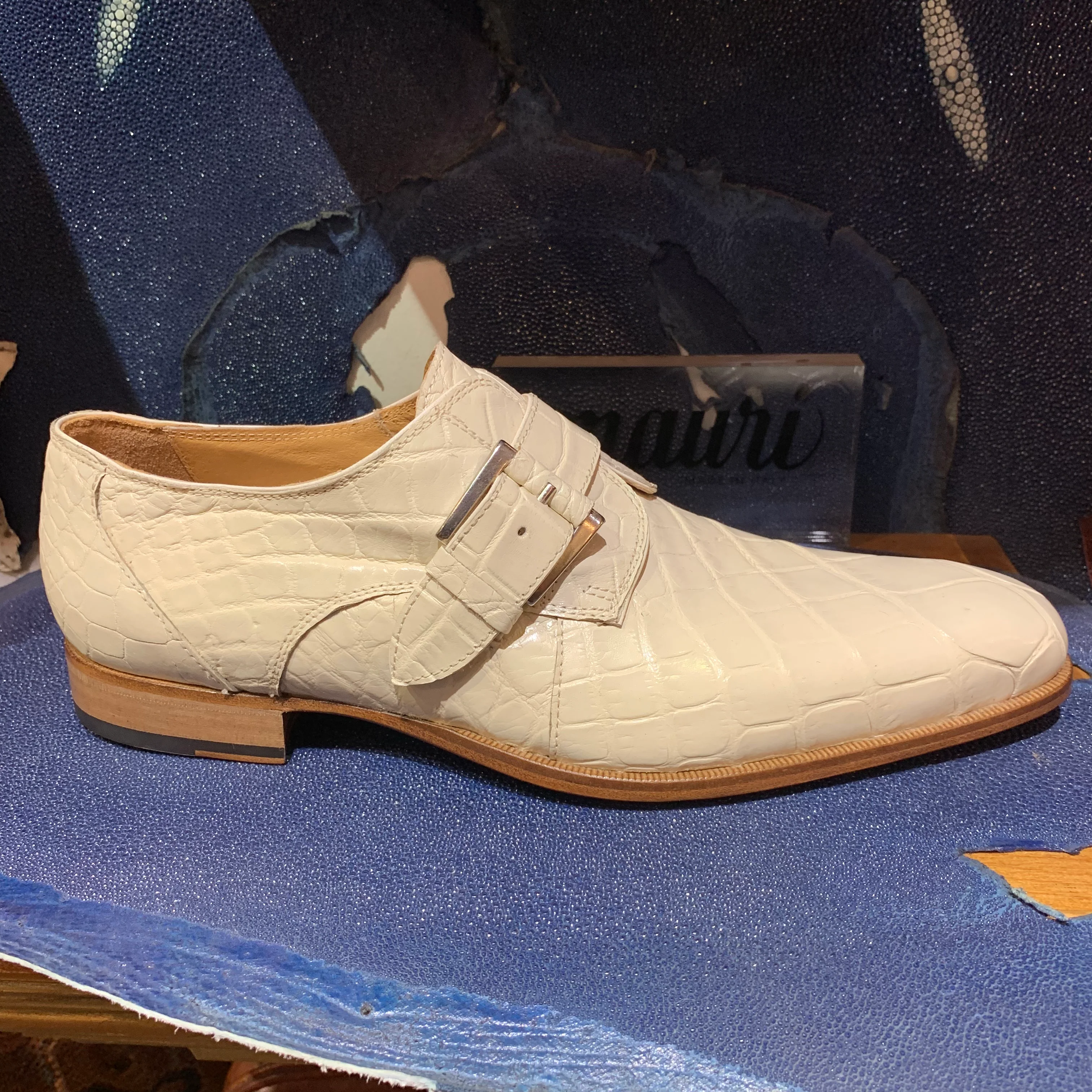 Mauri 4853 Cream Alligator Body Monk Strap Dress Shoes - Image 2