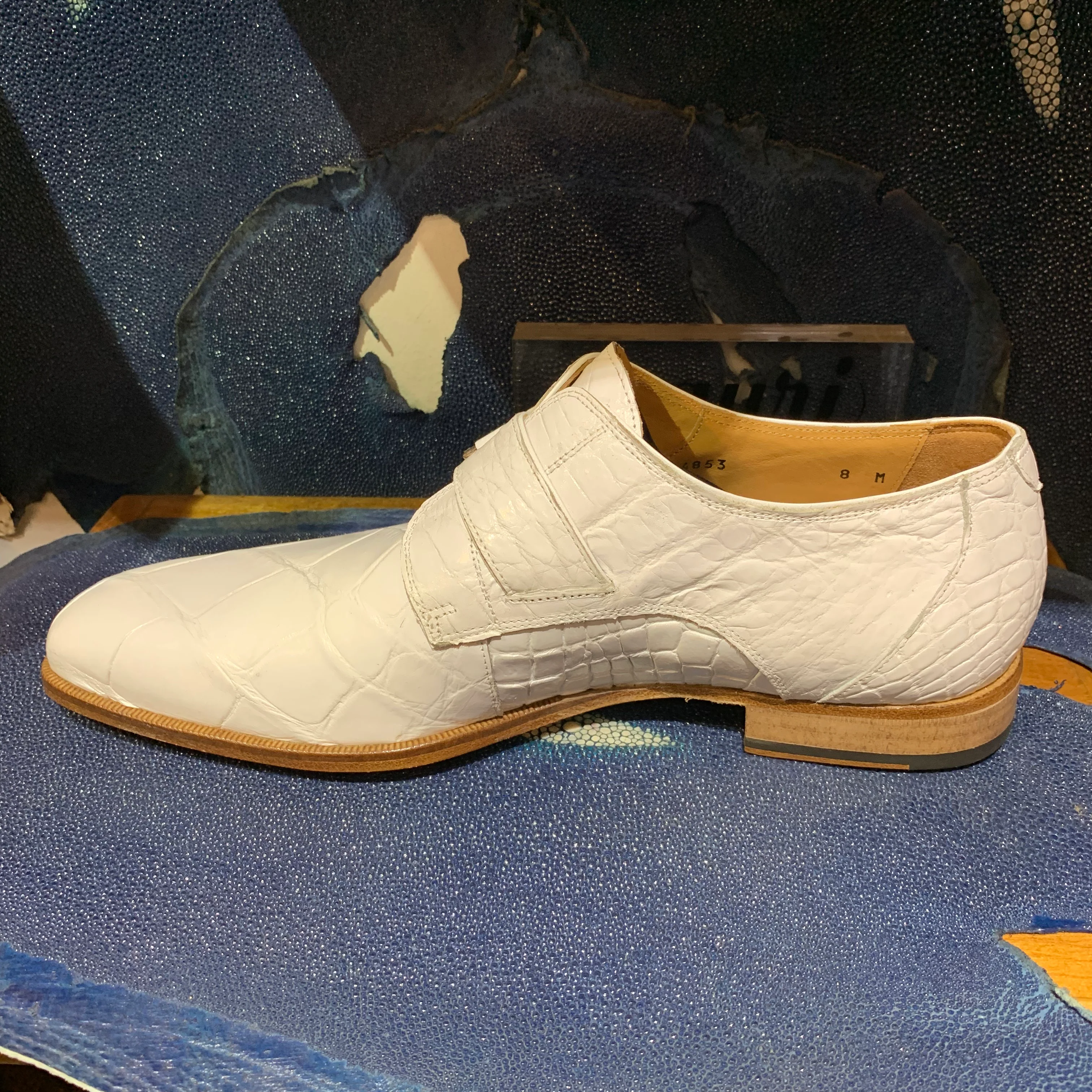 Mauri 4853 White Alligator Body Monk Strap Dress Shoes - Image 3