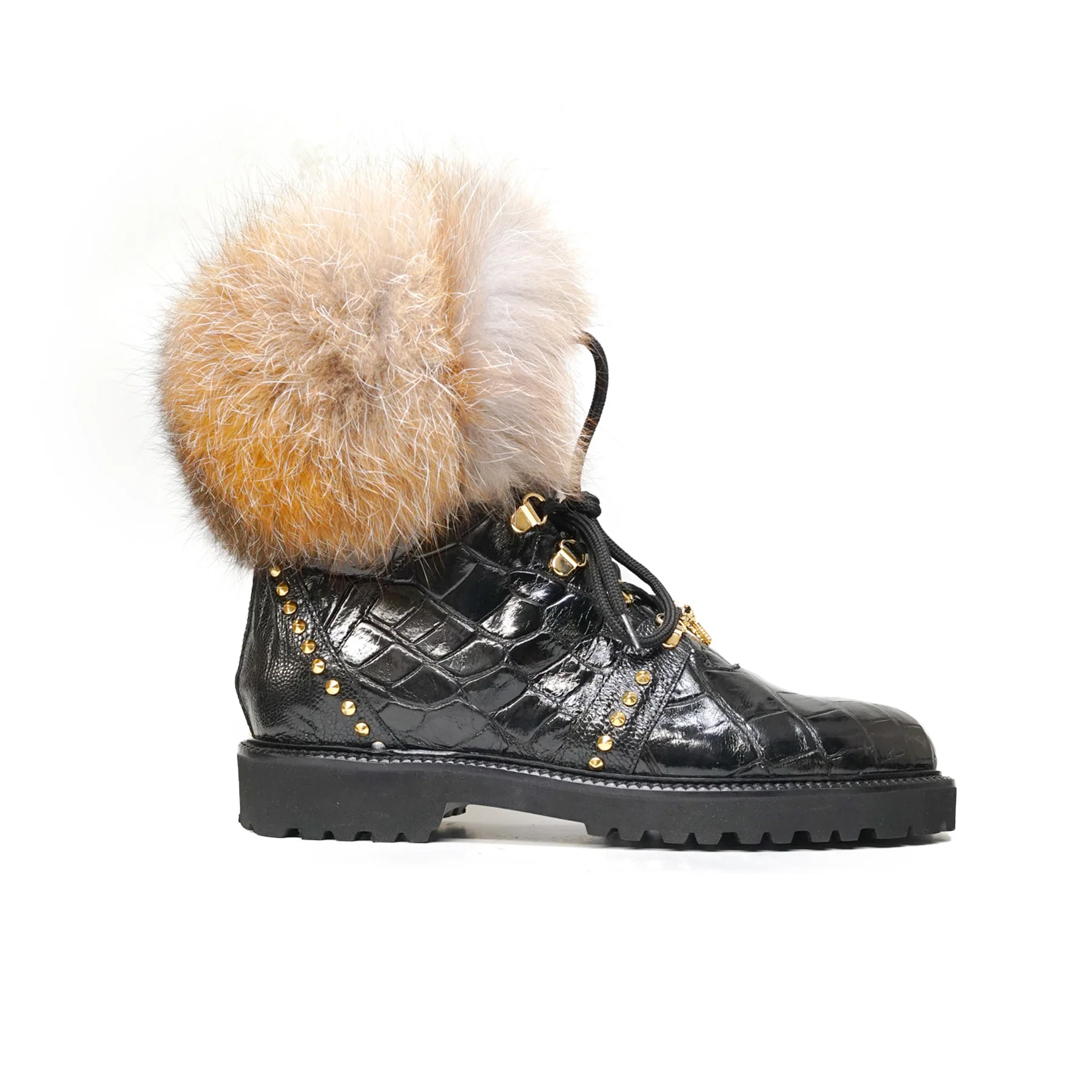 Mauri 4963/4 Black Alligator / Ostrich / Fox Fur Boots - Image 2