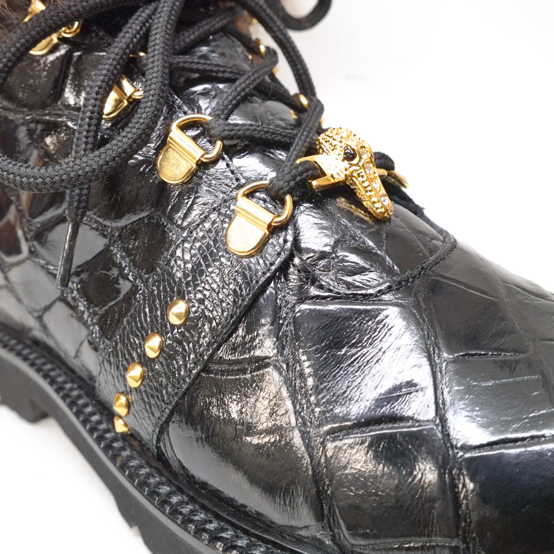 Mauri 4963/4 Black Alligator / Ostrich / Fox Fur Boots - Image 5