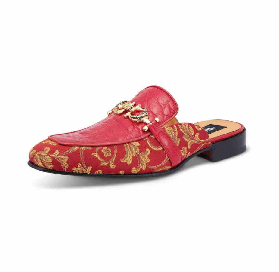 Mauri 4976 'Bermuda' Red/Gold Alligator + Fabric Sandal - Image 3